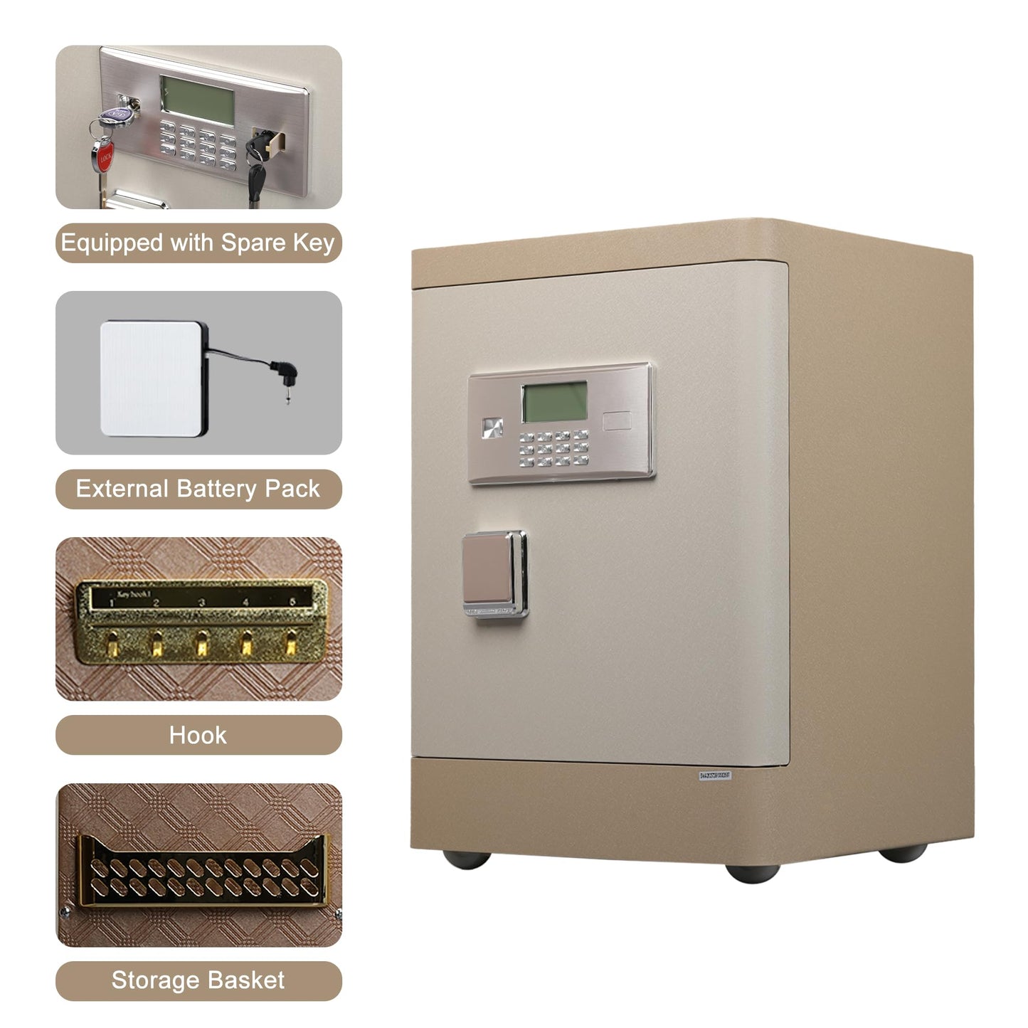 Biometric Home Safe Box, Heavy Duty Security Safe with Fingerprint & Keypad Lock, Anti-Theft Steel Safe with Dual Alarm, Removable Shelf, LED Light, Fireproof Waterproof Bag