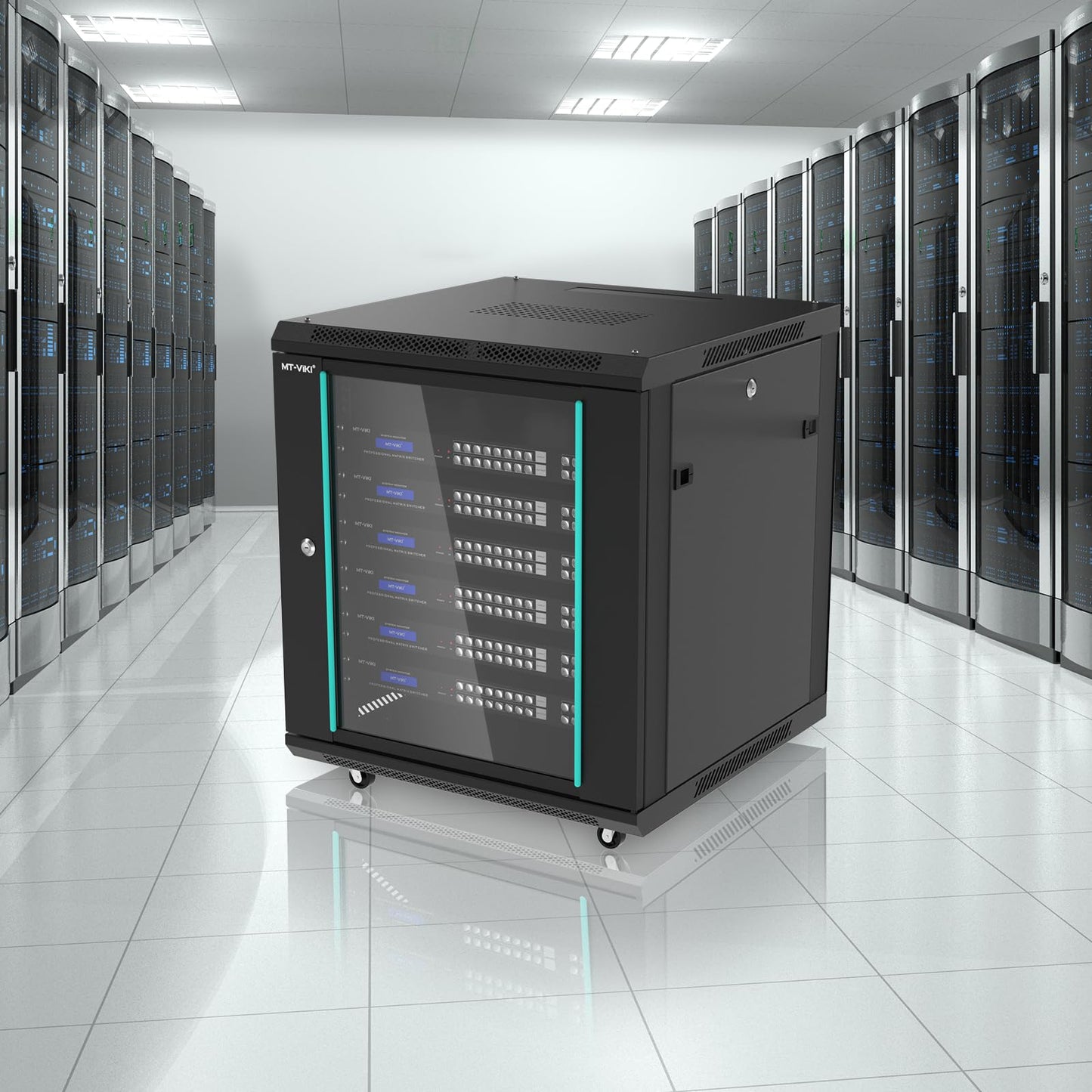 MT-VIKI 12U Server Cabinet Network Rack Vented Enclosure w/Moving Wheel, 0.8mm Thick Steel, 23.6‘’ Deep (600mm), for 19'' IT Equipment, Included 1pcs 12'' Depth Rack Shelf