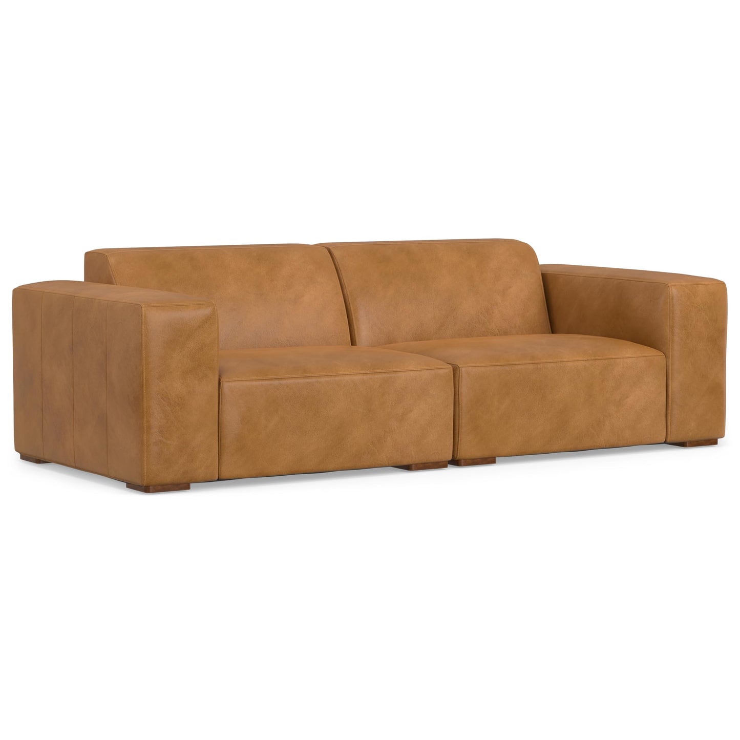 SIMPLIHOME Rex 2-Seater Modular Sofa in Full-Grain Genuine Leather, Sienna, 88-inches Wide, Handcrafted Leather Loveseat Sofa for Living Room