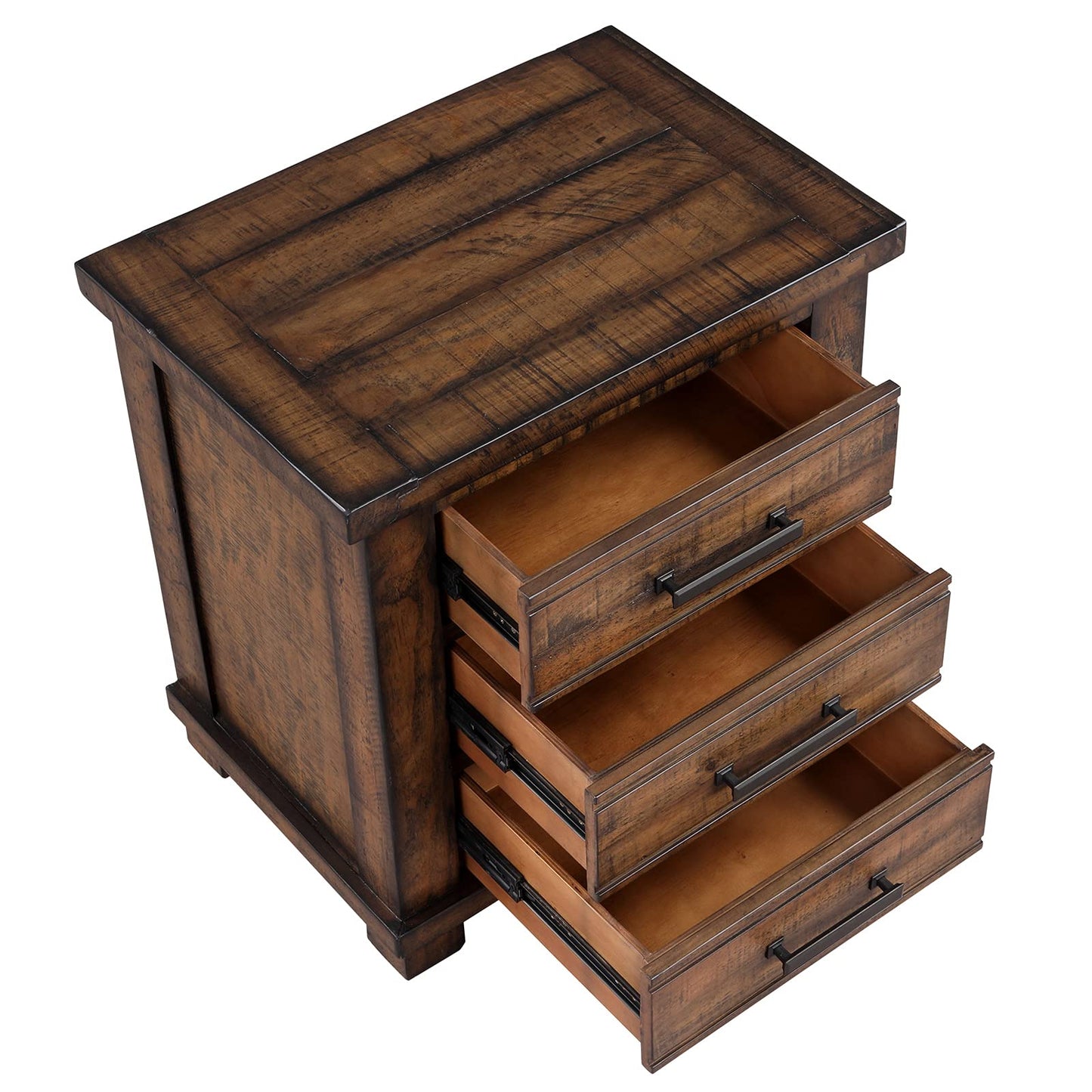 Henf Rustic Brown Nightstand with 3 Drawers,Full Assembly Storage Wood Cabinet with Metal Handle,Drawer Chest End Table for Living Room, Bedside Table Organizer with Solid Wood Frame for Bedroom