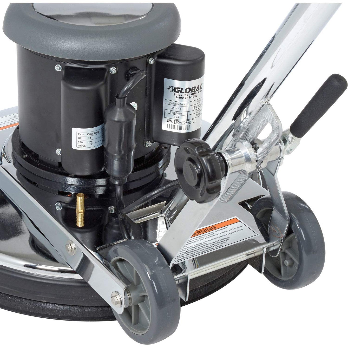 Global Industrial Corded Low Speed Floor Machine, 20" Cleaning Path, Durable Stainless Steel Construction, Heavy-Duty 1.5 HP Motor, 50'L Safety GFCI Power Cord