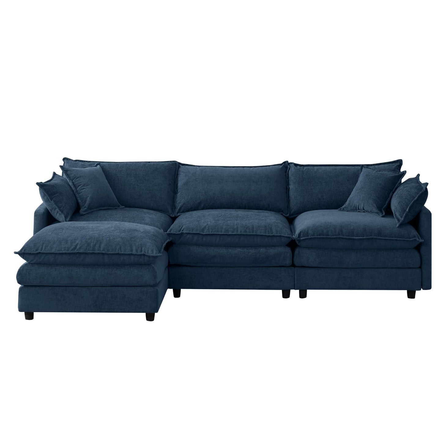 KEIKI 3 Seater Chenille Modular Sectional Couch Sofa with Ottoman, Double-Layer Seat Cushions & Back Cushions, Modern L-Shape Upholstered Cloud Soft Sofa Couches Chaise Lounge for Living Room