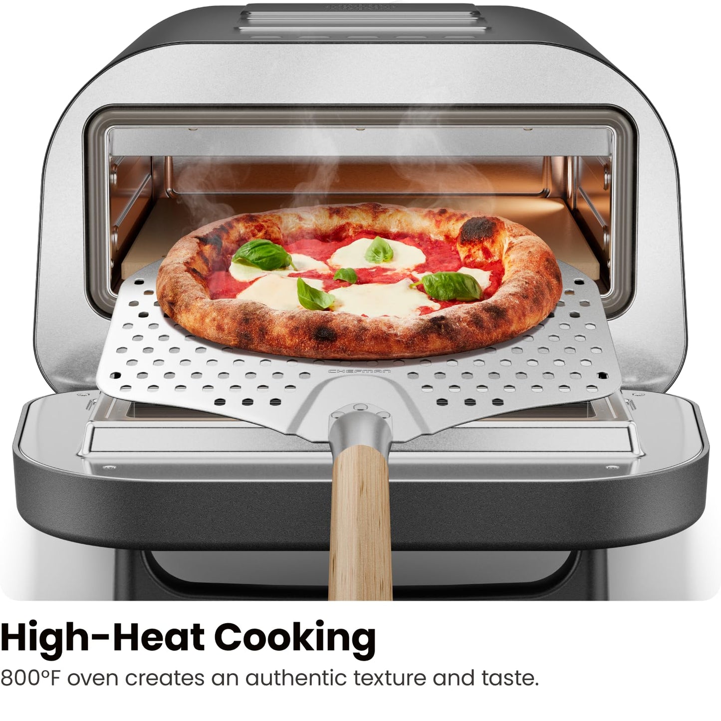 CHEFMAN Indoor Pizza Oven - Makes 12 Inch Pizzas in Minutes, Heats up to 800°F - Countertop Electric Maker with 5 Touchscreen Presets, Pizza Stone and Peel Included - Stainless Black
