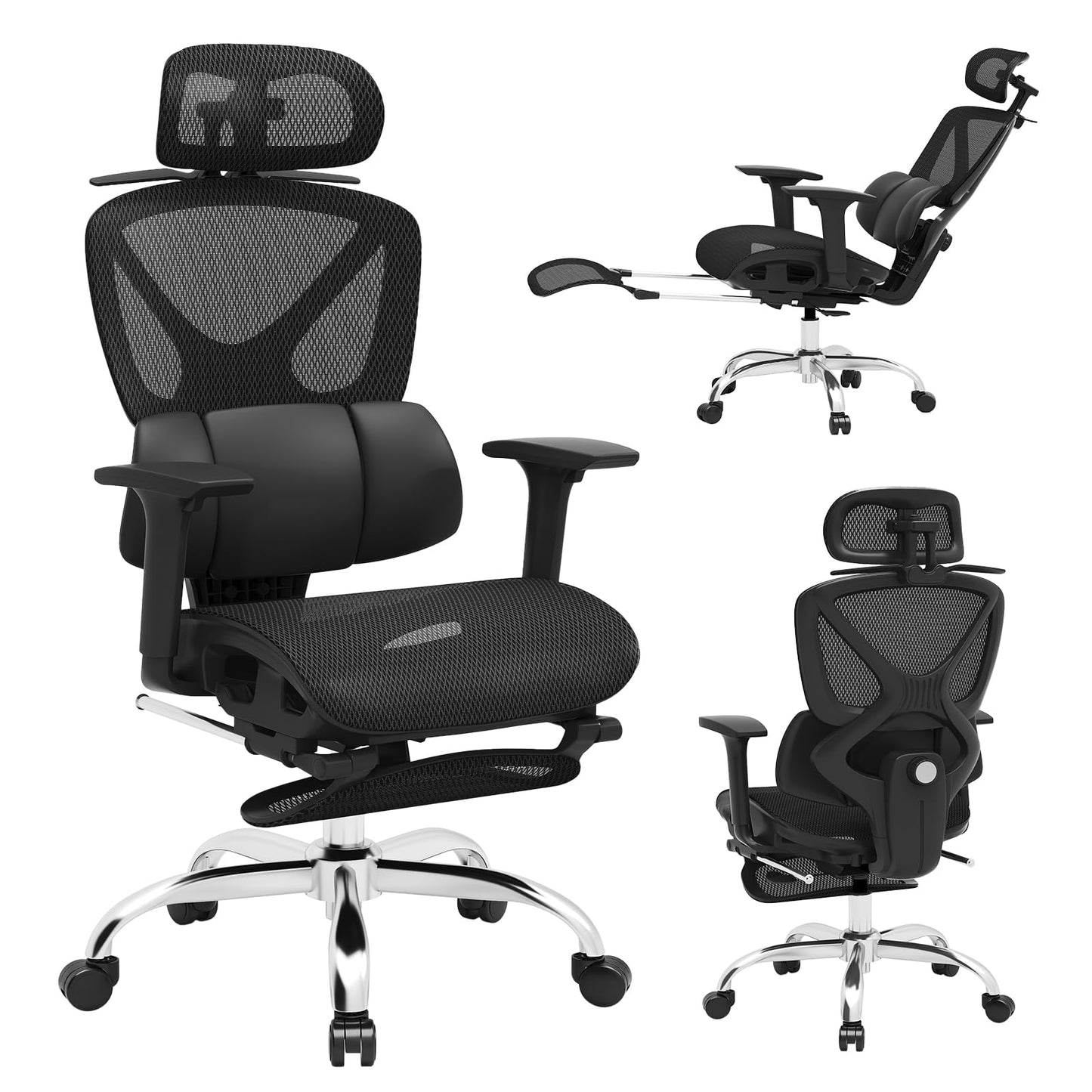Freepub Ergonomic Mesh Office Chair, Home Desk Chair with Adjustable Lumbar Support, 3D Headrest and Armrests, Reclining Big and Tall High Back Computer Gaming Chair for Man Women, 350lbs, Black