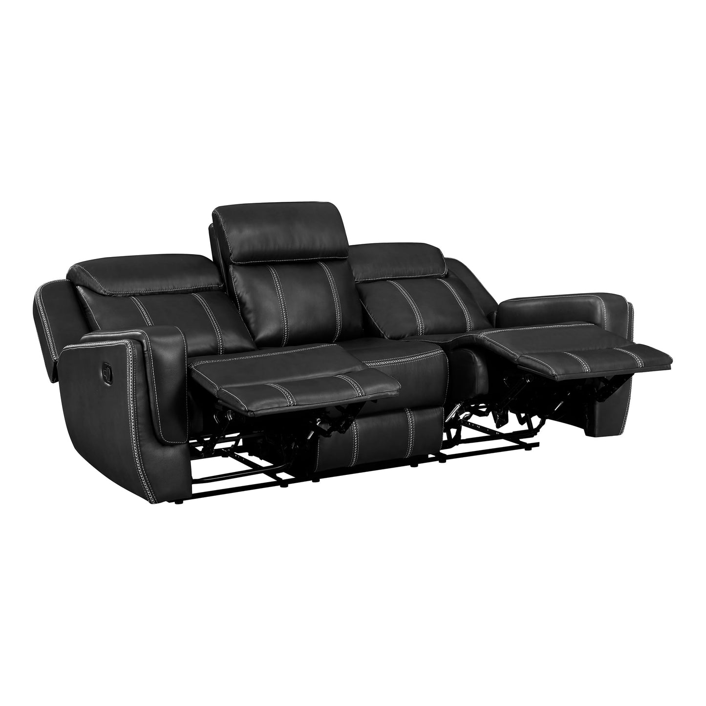 Lexicon Modern Double Recliner Sofa, Faux Leather Reclining Sofa With Center Drop-Down Cup Holders, Storage Pouch, Receptacles, USB Ports, Manual Recliner Couch For Living Room/Office/Apartment, Black