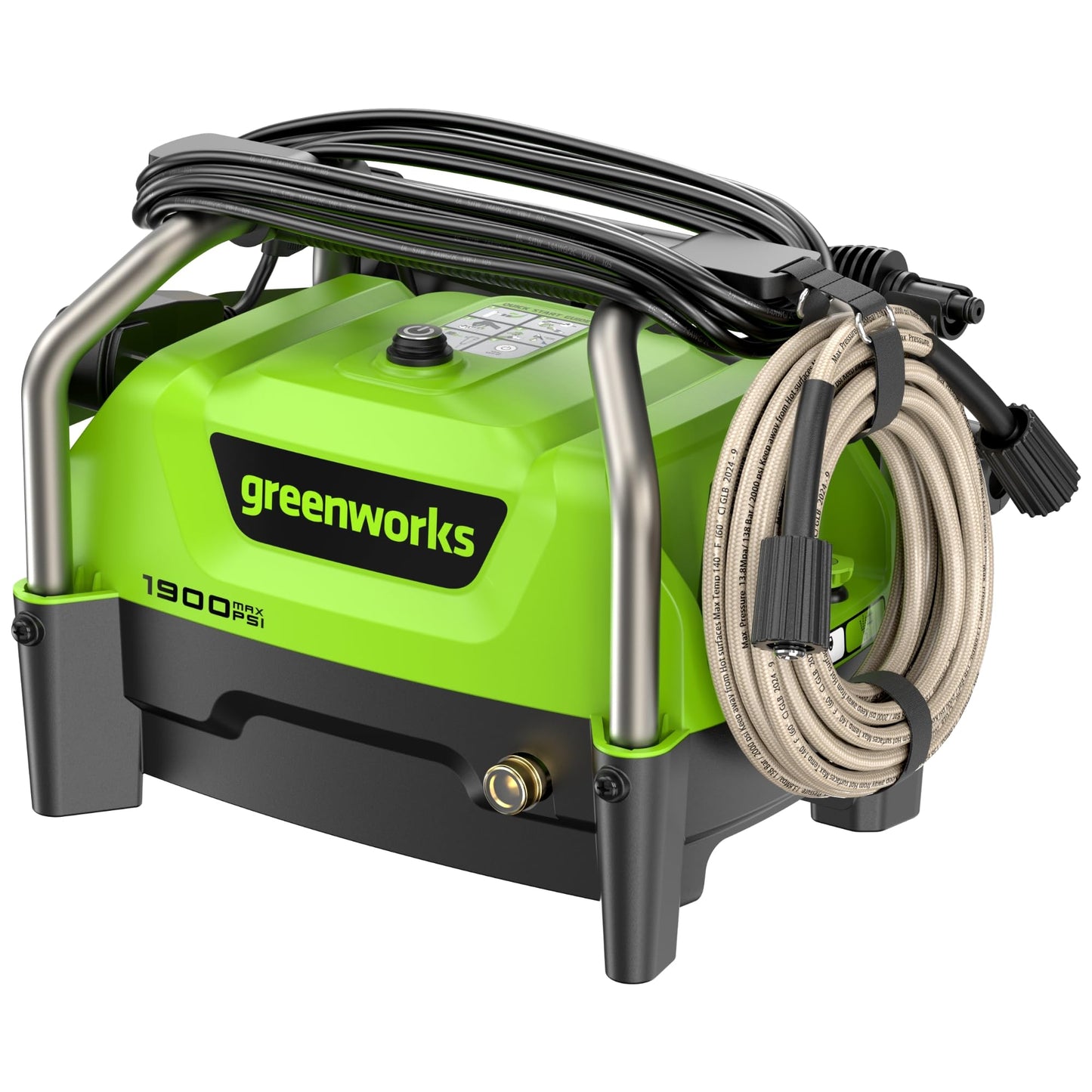Greenworks 1900 PSI (1.2 GPM Max) Electric Pressure Washer (25°, 40°, Turbo Nozzle, Soap Applicator) Ideal for Cleaning Cars, Trucks, Boats, Outdoor Patio Furniture, Decks, and Windows