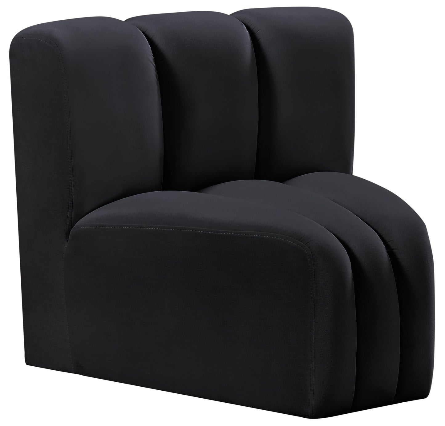 Meridian Furniture 103Black-CC Arc Collection Modern | Contemporary Curved Corner with Soft Black Velvet, Channel Tufting, Modular for Limitless Configurations, 33" W x 31" D x 30" H, Black