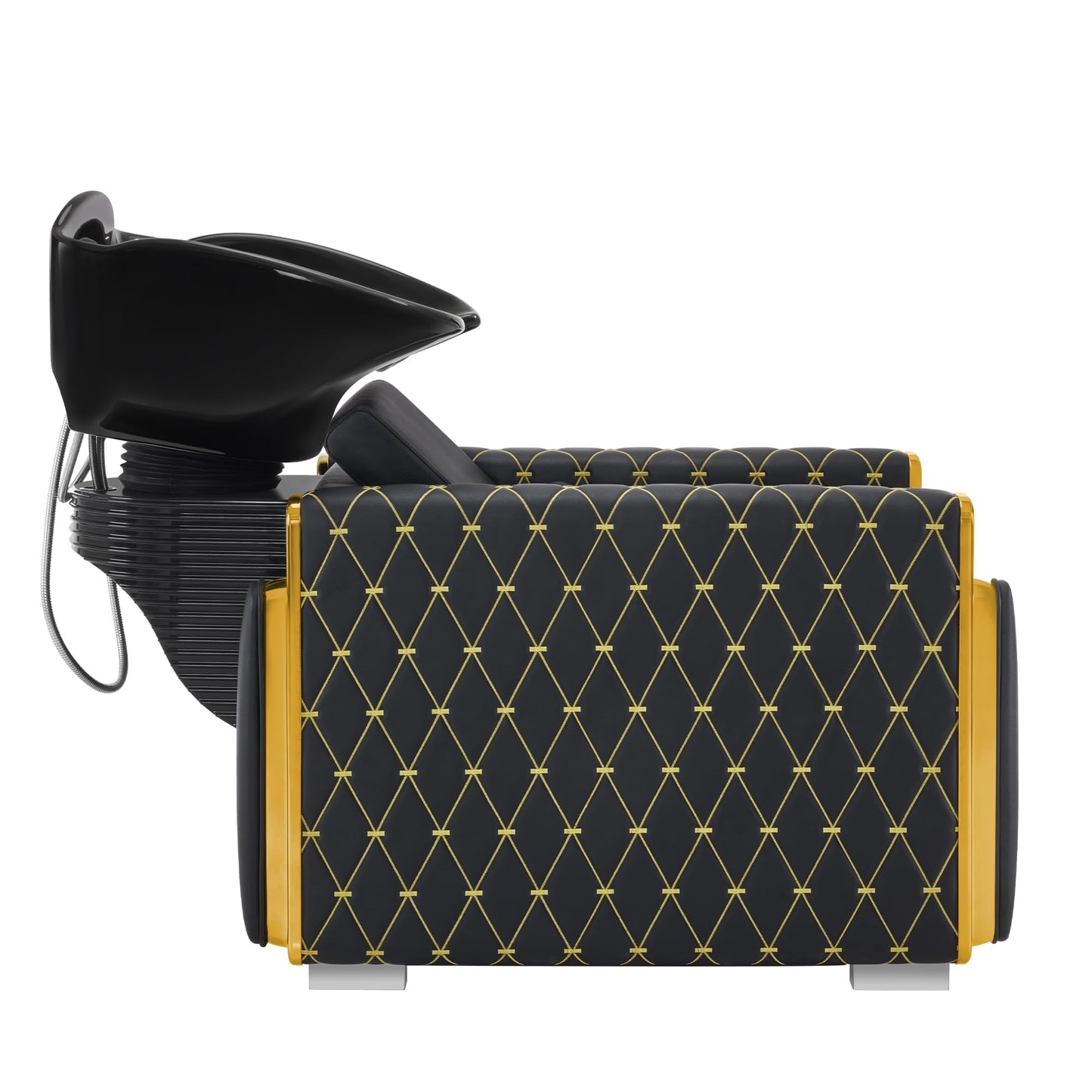 BarberPub Backwash Shampoo Station Chair, Porcelain Ceramic Bowl Sink Unit for Hair Stylist, Gold&Black Shampoo Chair with Vacuum Breaker for Beauty Spa Salon 8690