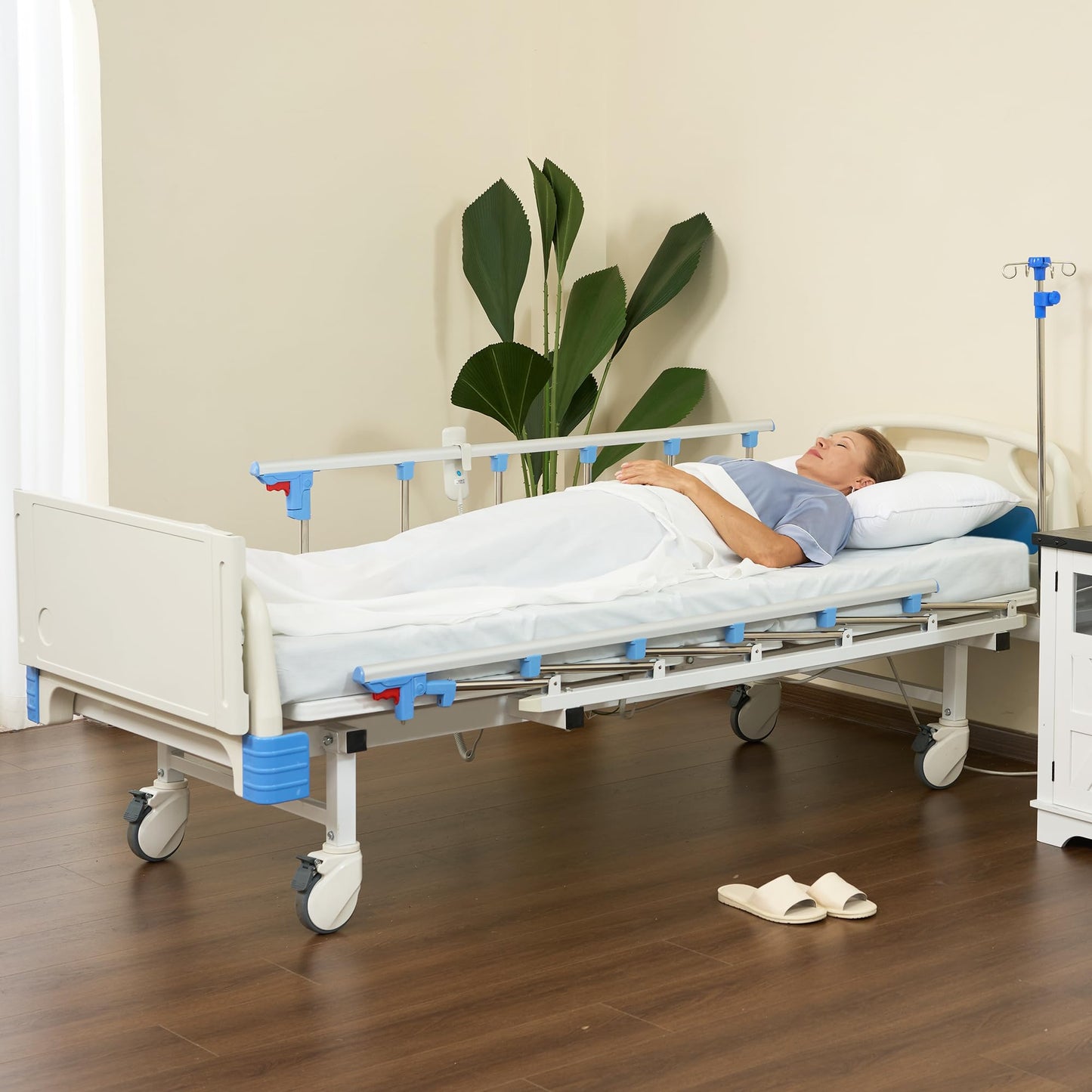 RESTISLAND Hospital Bed Electric 2 Function, 5-Inch Locking Casters for Home Hospital Use, 530LBS Loading, with IV Pole, Bed Tray and Mattress