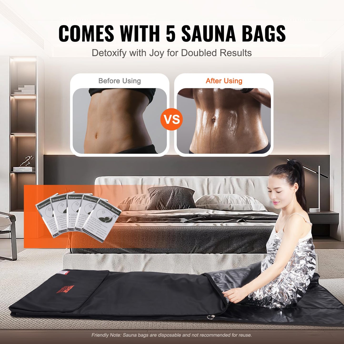 VEVOR Sauna Blanket for Detoxification, Portable Far Infrared Sauna for Home, PU Sauna Bag w/Therapy Stones & Carbon Fiber Heating, 1-6 Level Adjustable Temp 95-185℉, 1-60 Minutes Timer, 75 x 35in