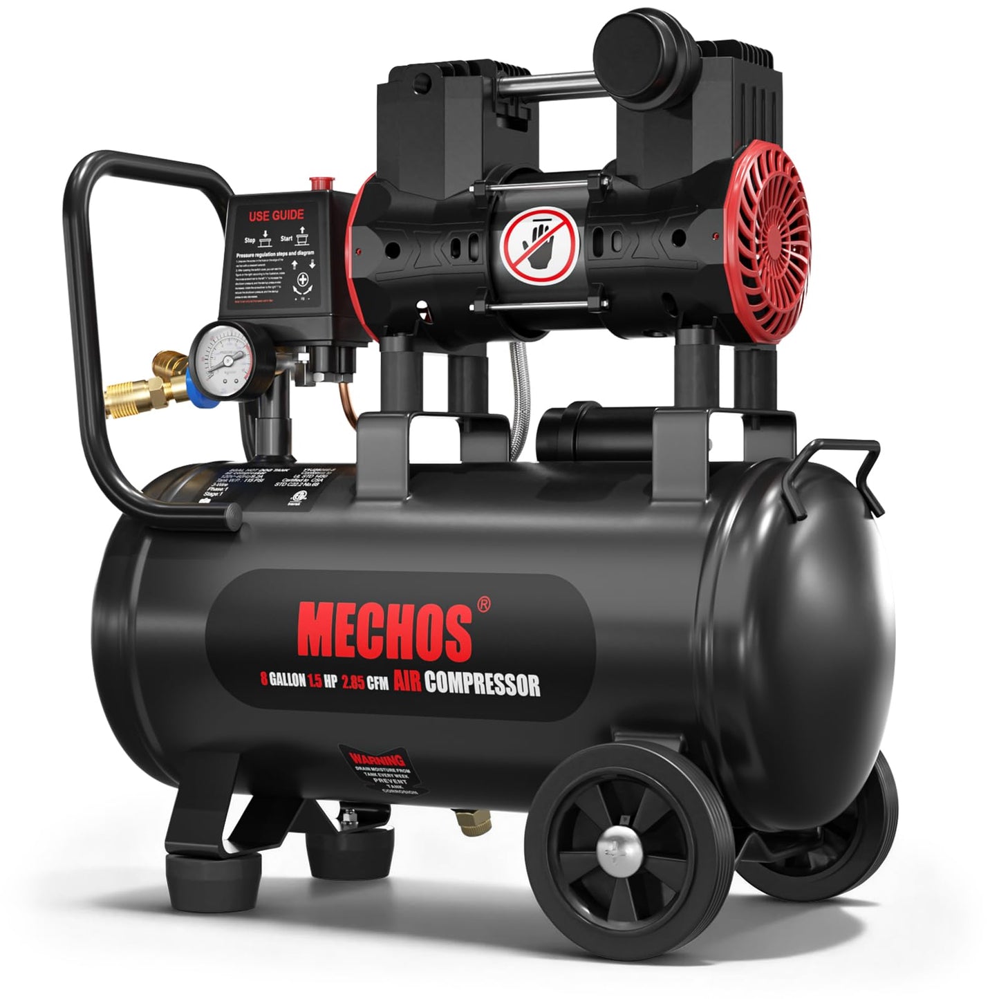 Portable Air Compressor with 8 Gallon Steel Tank, 1.5 HP 2.85 CFM @ 90 PSI, 116 Max PSI Oil-Free Air Compressor for Garage, Home Use, Tire Inflation, Nail Gun, DIY Projects,110V