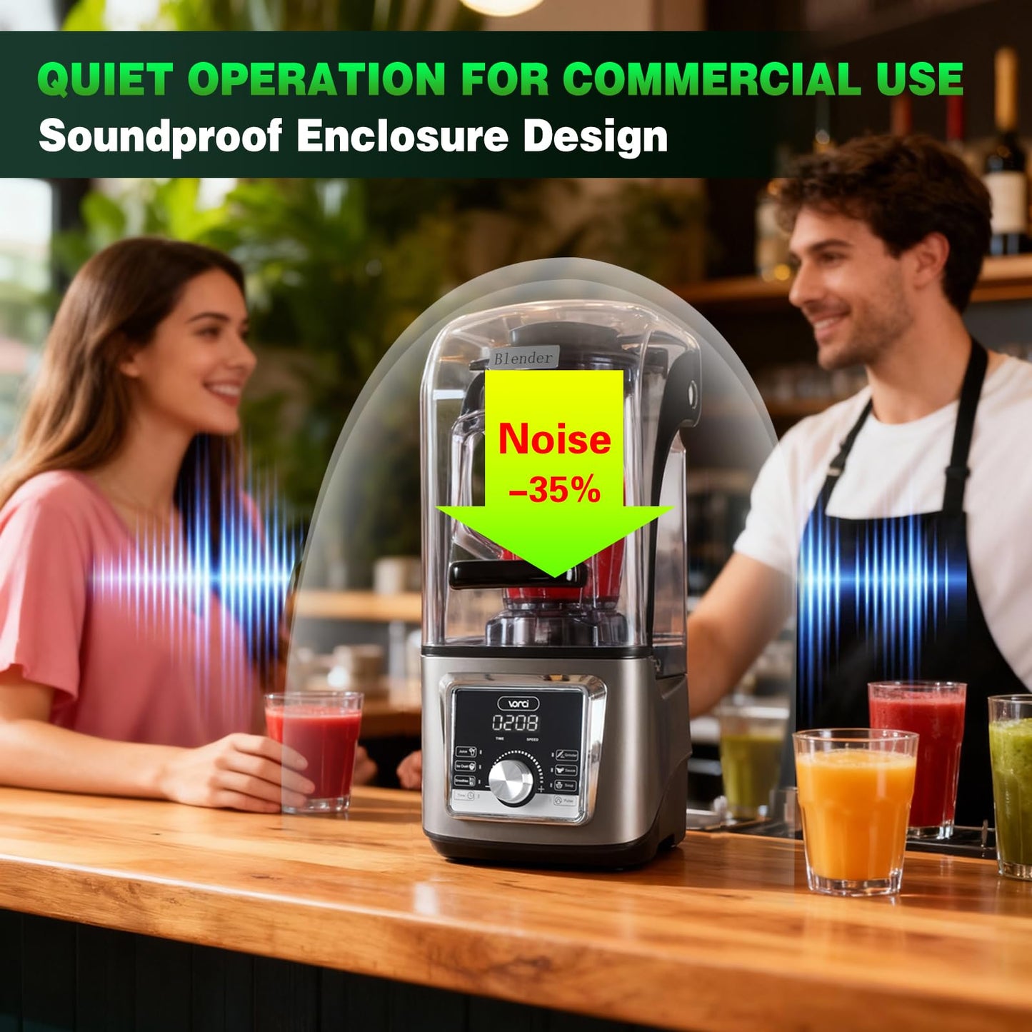 VONCI 2200W Commercial Blender With Sound Enclosure, 135OZ Large Capacity Quiet Blender For Smoothies, Heavy Duty Industrial Blenders For Restaurant, Perfect For Kitchen, Ice Crush, Milk Shake, Fruits