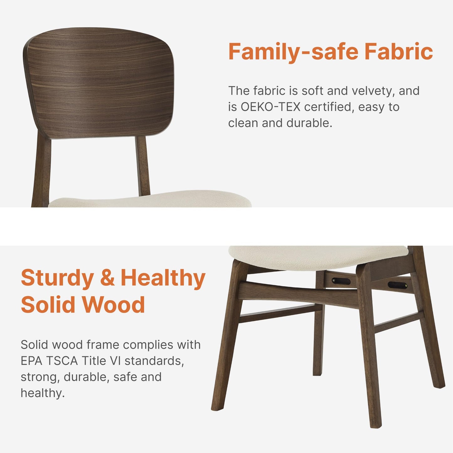 KISLOT Wooden Dining Chairs Set of 4, Upholstered Modern Dining Room Chairs, Mid Century Oak Kitchen Chairs with Ergonomic Wood Backrest for Farmhouse, Restaurant, Café (Cream Fabric & Walnut Color)