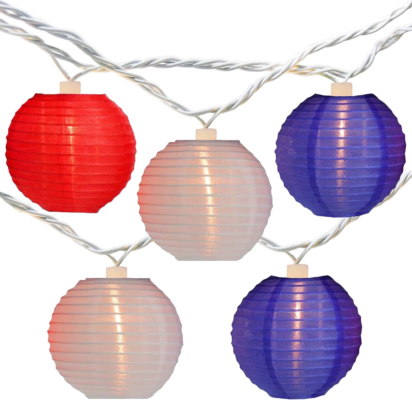 SUNSGNE Lantern String Lights, 10 Red White Blue Lanterns, 8.5Ft Plug-In Mini Lights for Patio Garden Decor