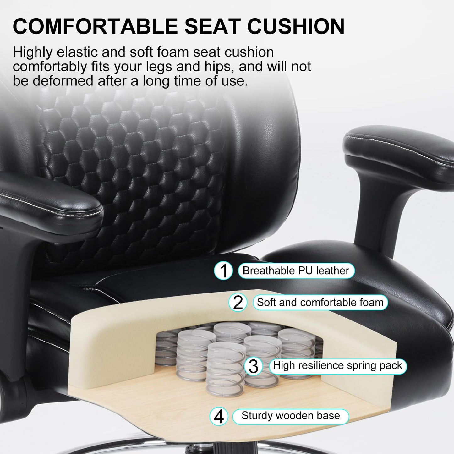 Drafting Chair, Tall Office Chair with Adjustable Armrests Mid-Back Standing Desk Chair with Footrest Ring, PU Leather High Executive Desk Chair Counter Height Office Chair for Home and Office, Black