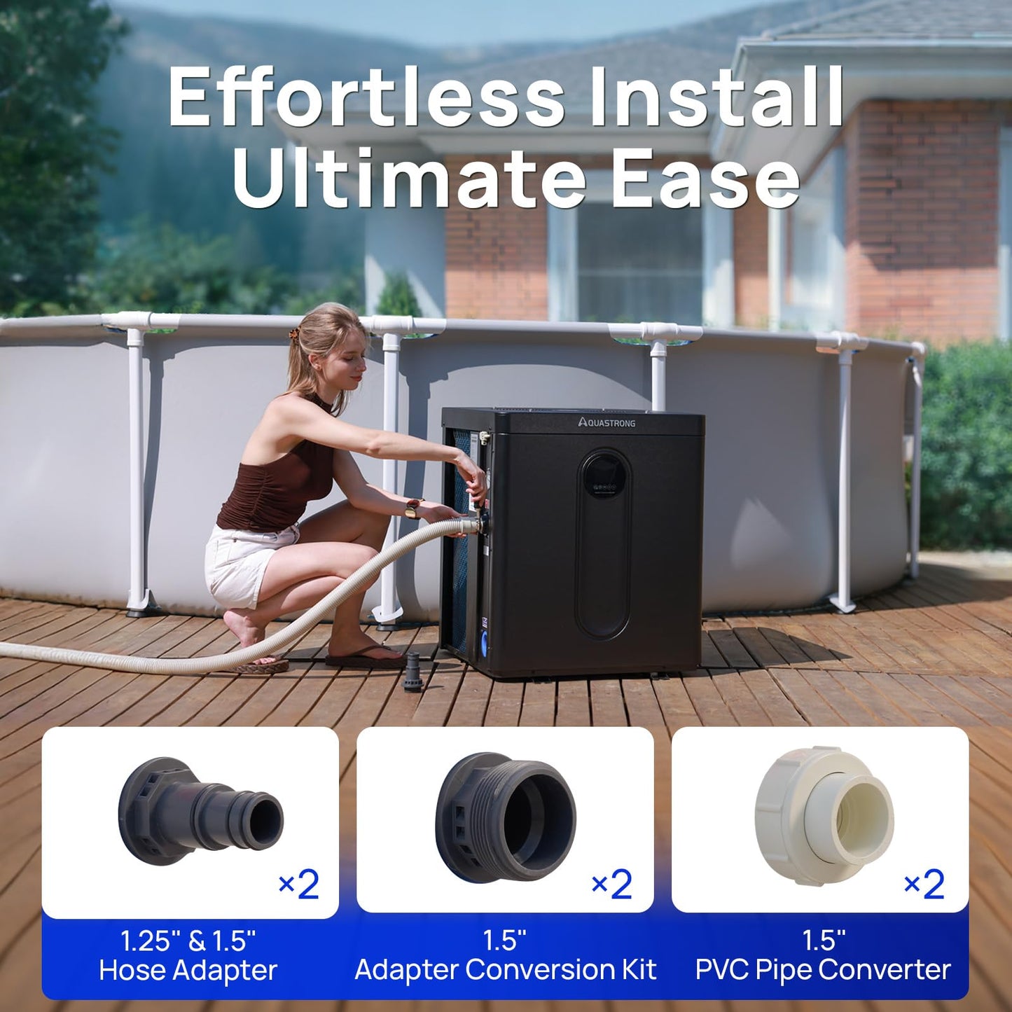 Aquastrong 24,000 BTU Top Discharge Inverter Swimming Pool Heat Pump, 115V Electric Pool Heater for Above Ground and Inground Pool, WiFi Capable Timer, Heating and Cooling Pool Heater for 7000 Gallons
