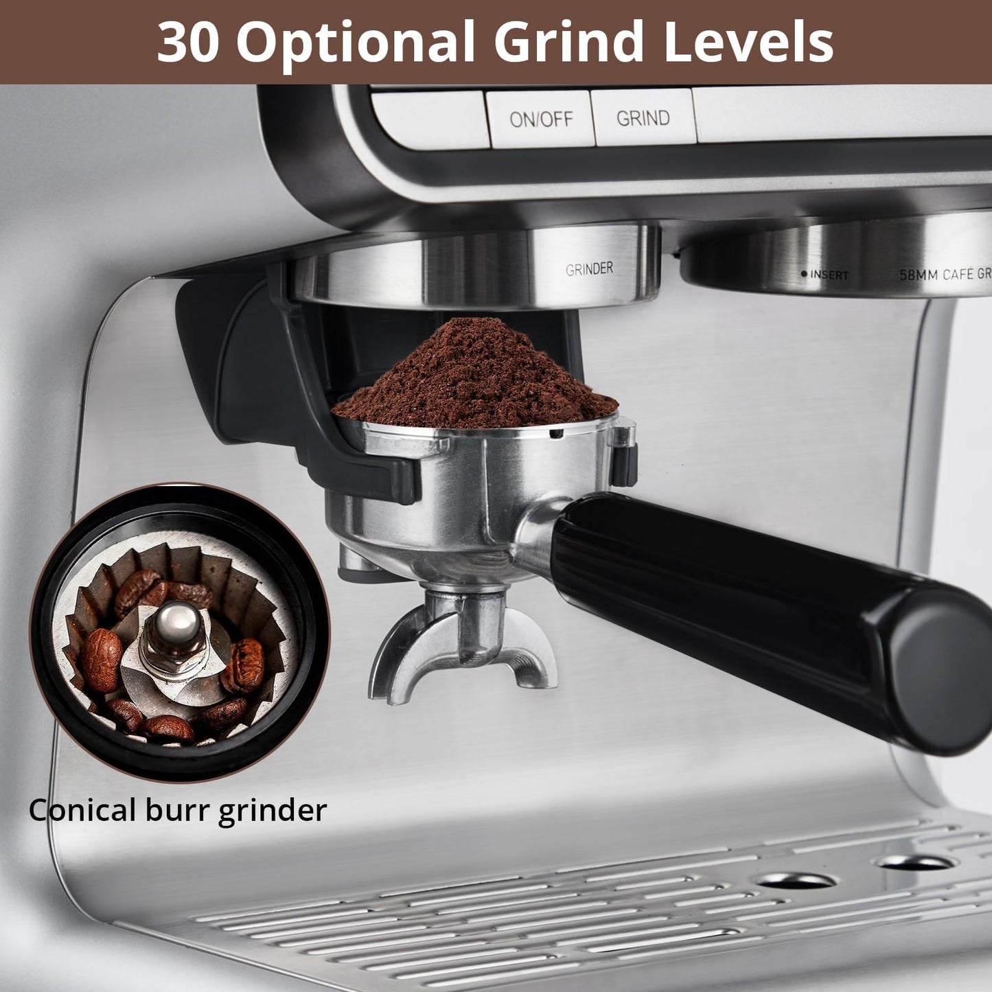 Garvee Espresso Machine With Grinder, Barista Express Espresso Machine, 20 Bar Expresso Coffee Machines with Milk Frother Steam Wand, Cappuccino & Latte Machine for Home, Silver
