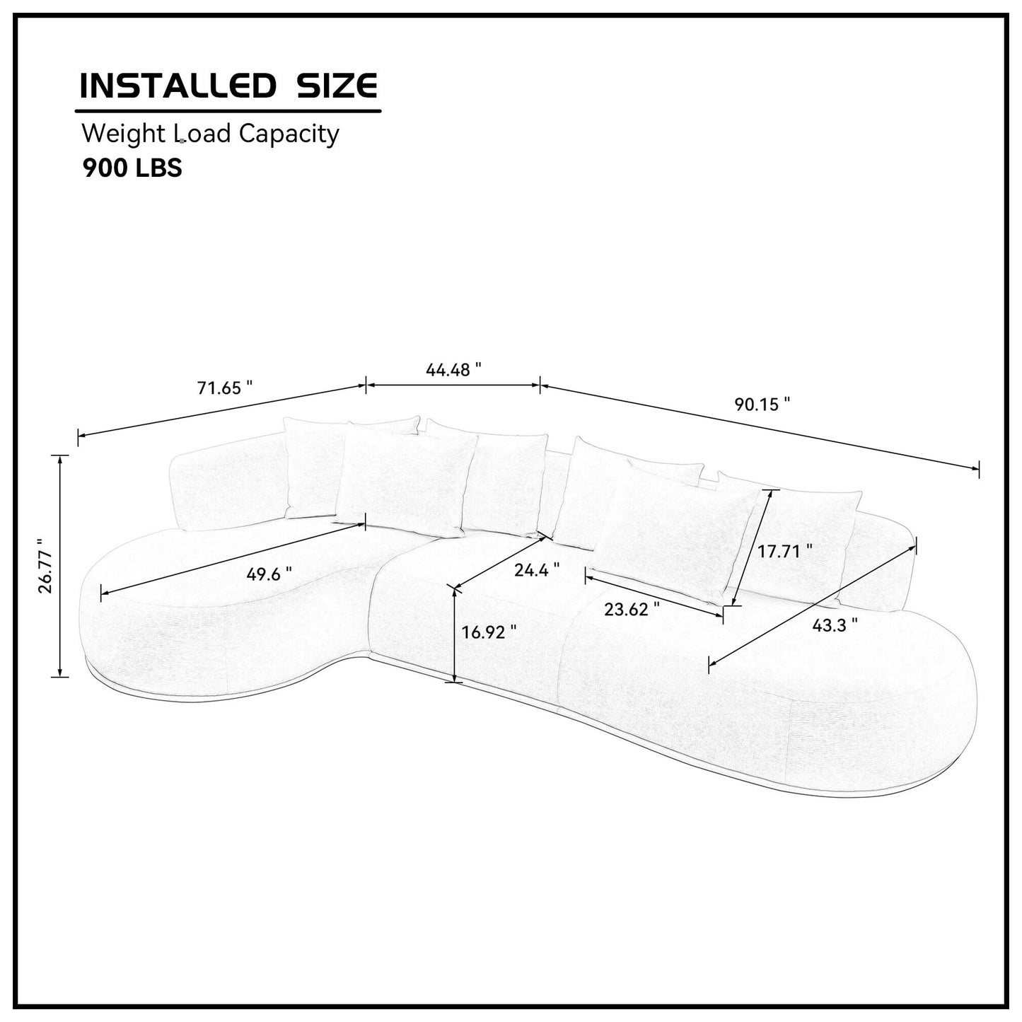 KEIKI 135" L-Shaped Oversized Boucle Sectional Sofa with Left Chaise, Modern 5-Seater Polyester Curved Couch with PU Leather Base & 6 Decorative Pillows, No Assembly Required, for Living Room, Beige