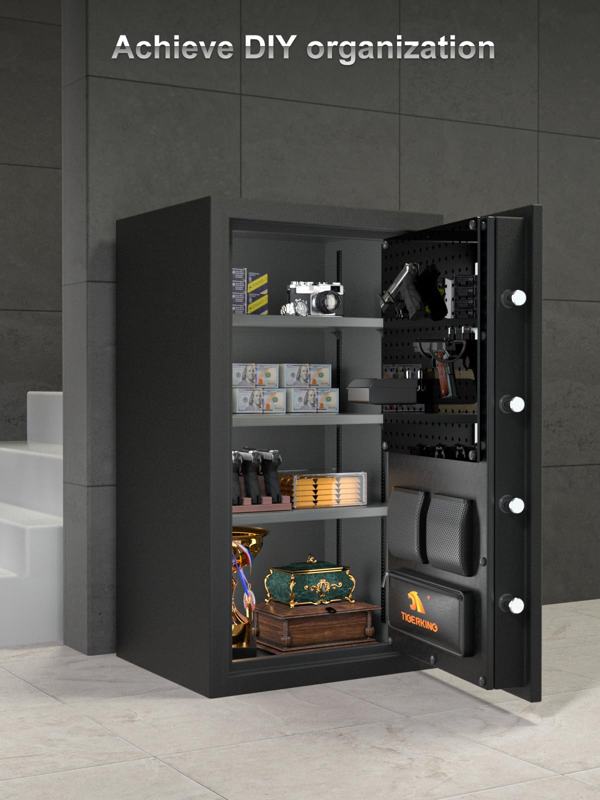 TIGERKING Fireproof Home Safe, Large 8.78 Cu Ft, 178 lb Heavy-Duty Steel, 40-Min Fire & 72-H Water Protection, Digital Keypad, Alarm System
