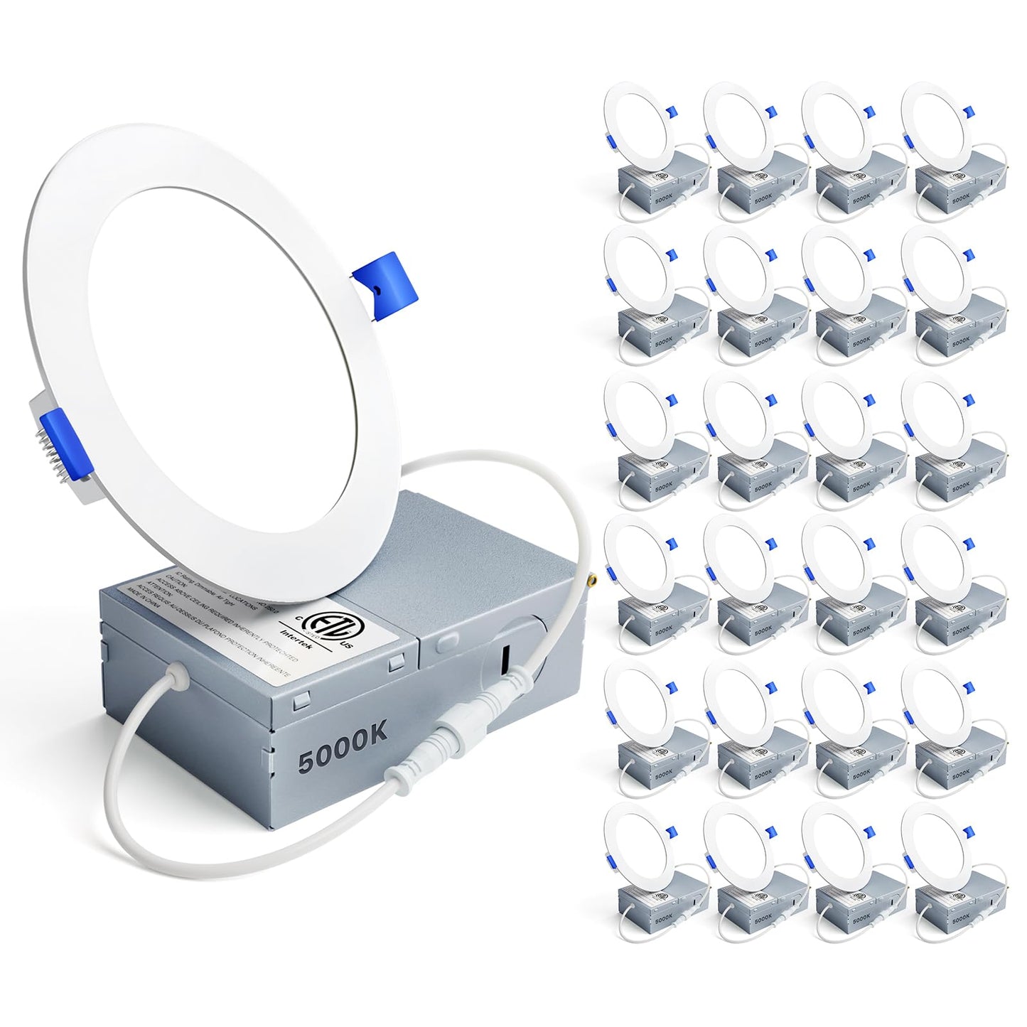 Ensenior 4 Inch Ultra-Thin LED Recessed Ceiling Light, 6000K Clear White, Dimmable, 9W, 750LM, with Junction Box