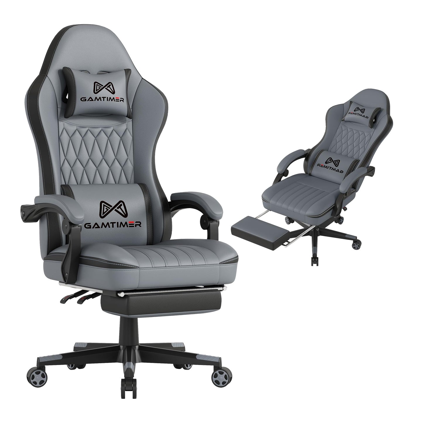 Gamtimer Gaming Chair with Footrest, Ergonomic Computer Chair, PU Breathable Material with Headrest and Lumbar Support, Suitable for Silla Gamer and Adults（Grey）