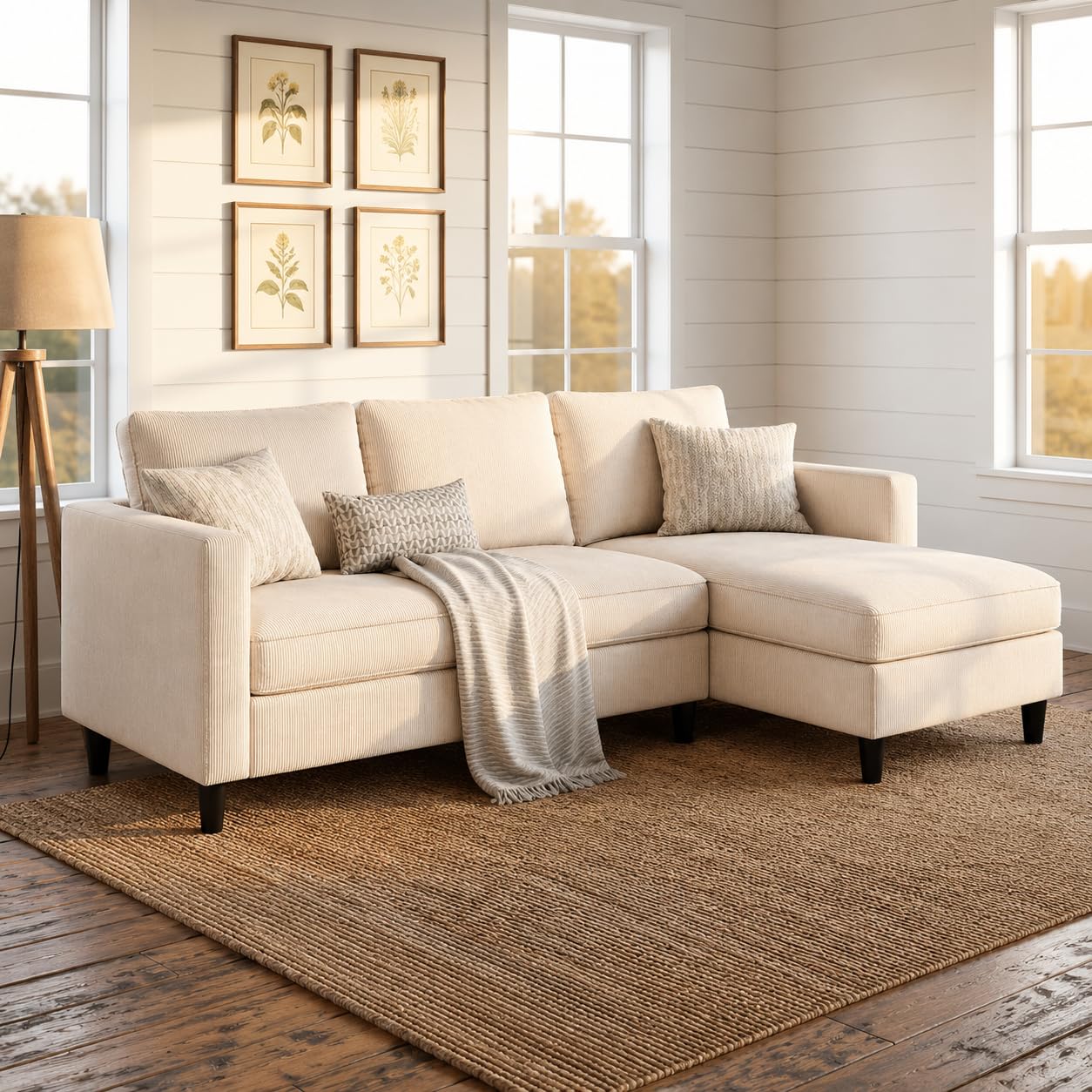 SUNLEI 73.6" Modular Sectional Sofa, Comfy Cloud Couch with Movable Ottoman Deep Seat L Shaped Modular Sofa, Sectional Couches for Living Room and Apartment, Khaki