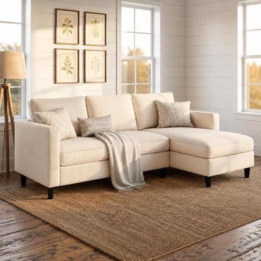 SUNLEI 73.6" Modular Sectional Sofa, Comfy Cloud Couch with Movable Ottoman Deep Seat L Shaped Modular Sofa, Sectional Couches for Living Room and Apartment, Khaki
