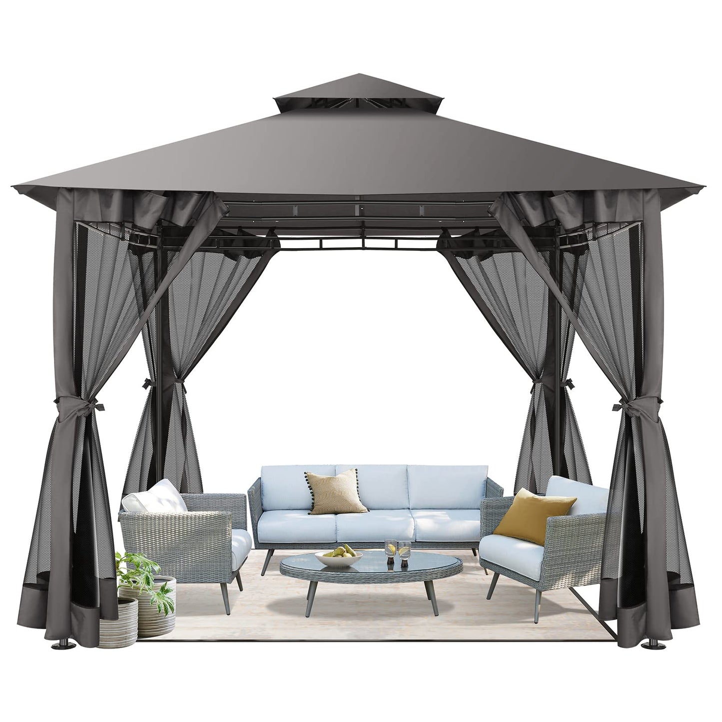 HOTEEL Outdoor Gazebo 10x10 FT Gazebos on Clearance with Netting, Waterproof Canopy Tent with Heavy Duty Party Tent Steel Frame, High Wind-Resistant Shelter for Backyard, Deck & Garden Windproof Gray