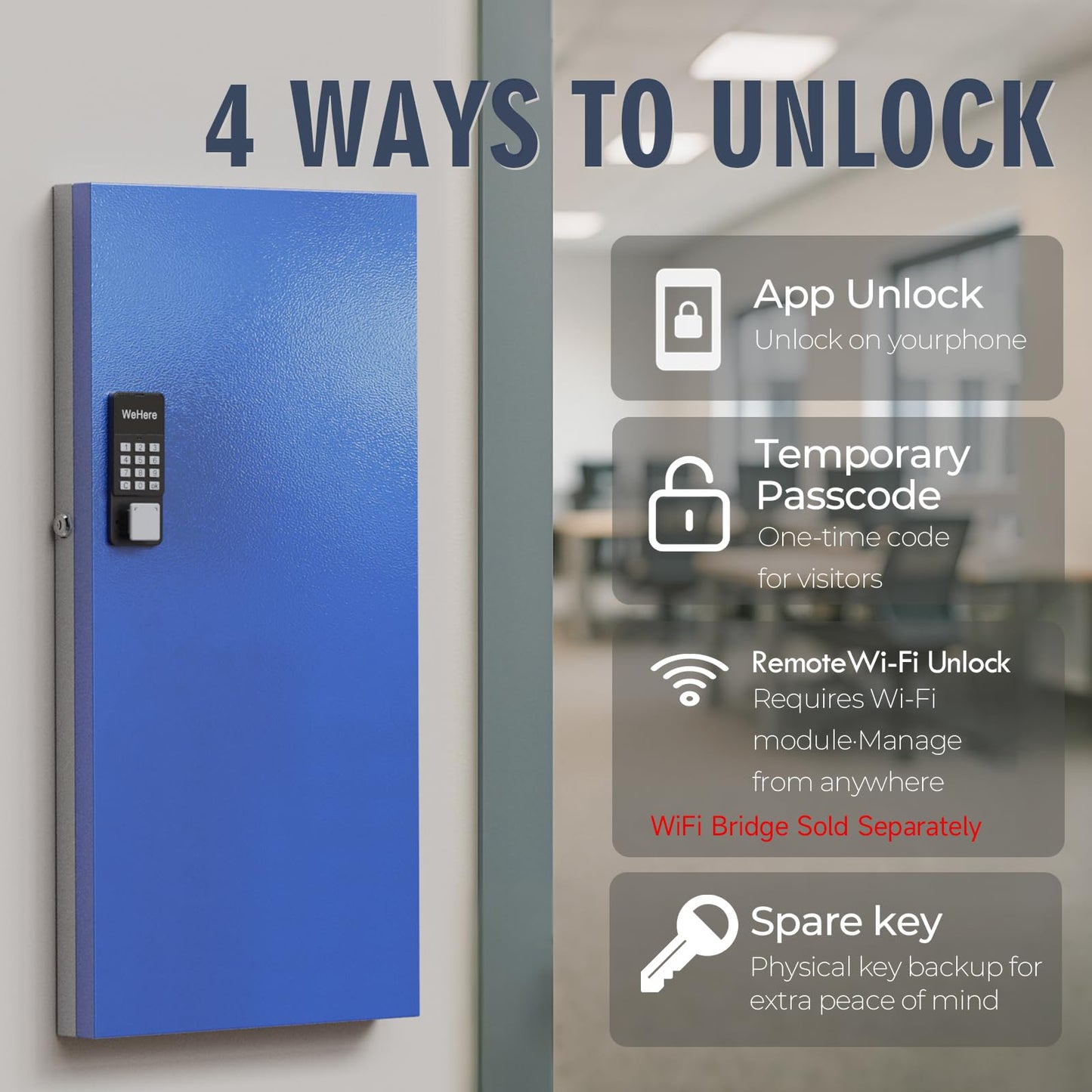 WeHere 120 Key Lock Box, Smart Key Cabinet with Key Management System, App, Bluetooth, Dynamic/Static Password, WiFi Unlock(Sold Separately), Wall-Mount Commercial Key Storage Box for Office, School