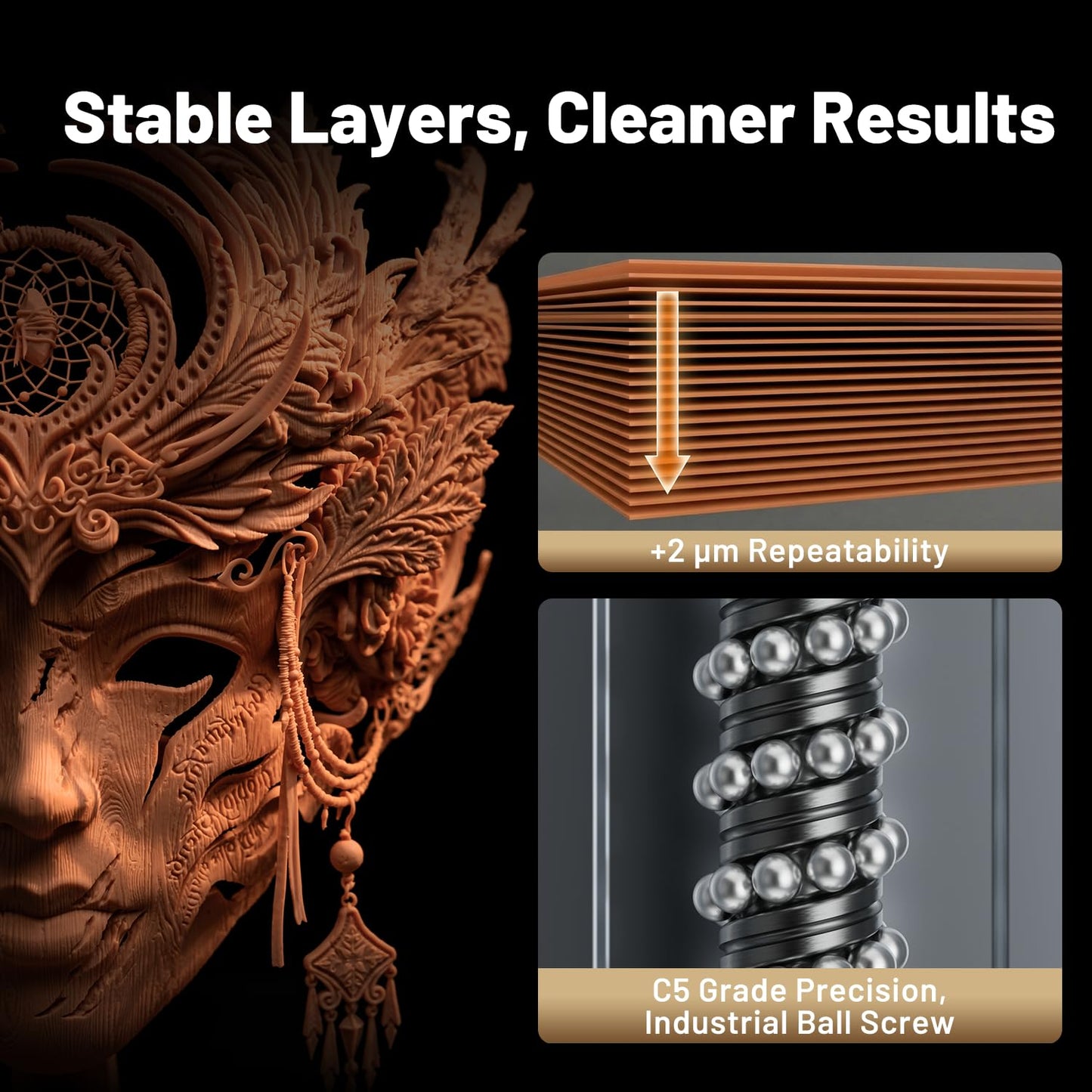 Heygears Reflex RS Turbo Resin 3D Printer with Amber Screen, High Contrast Ratio of 566:1, Delivering ±2μm High Precision and 4.5s/Layer High Speed, C5 Industrial Z-Axis and Auto Leveling