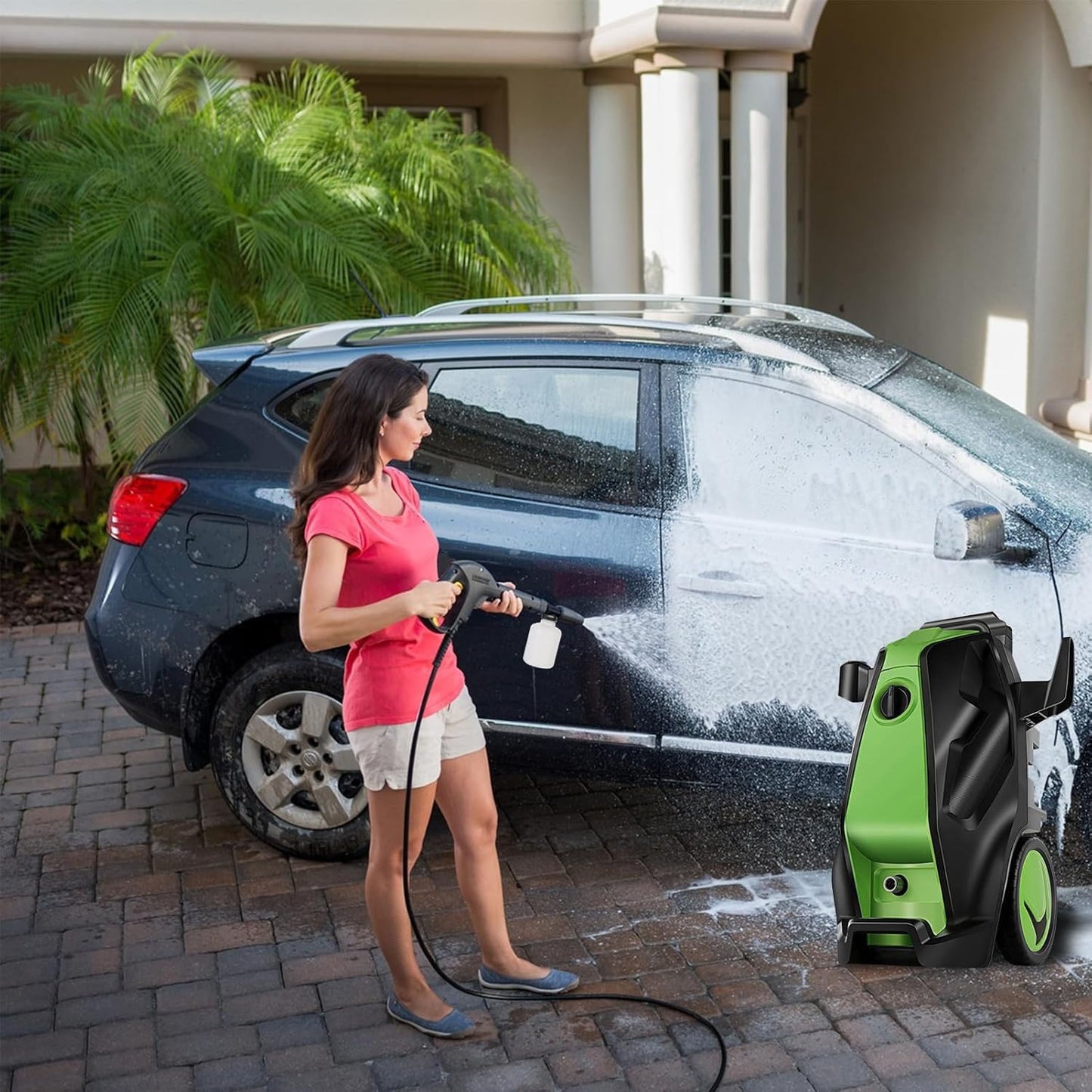 Electric Pressure Washer, 5000 PSI 3.9 GPM Heavy Duty Power Washer with Foam Cannon, 4 Nozzle Tips,33FT Hose and Soap Bottle for Home/Cars/Driveways/Patios/Decks/Fences,Green