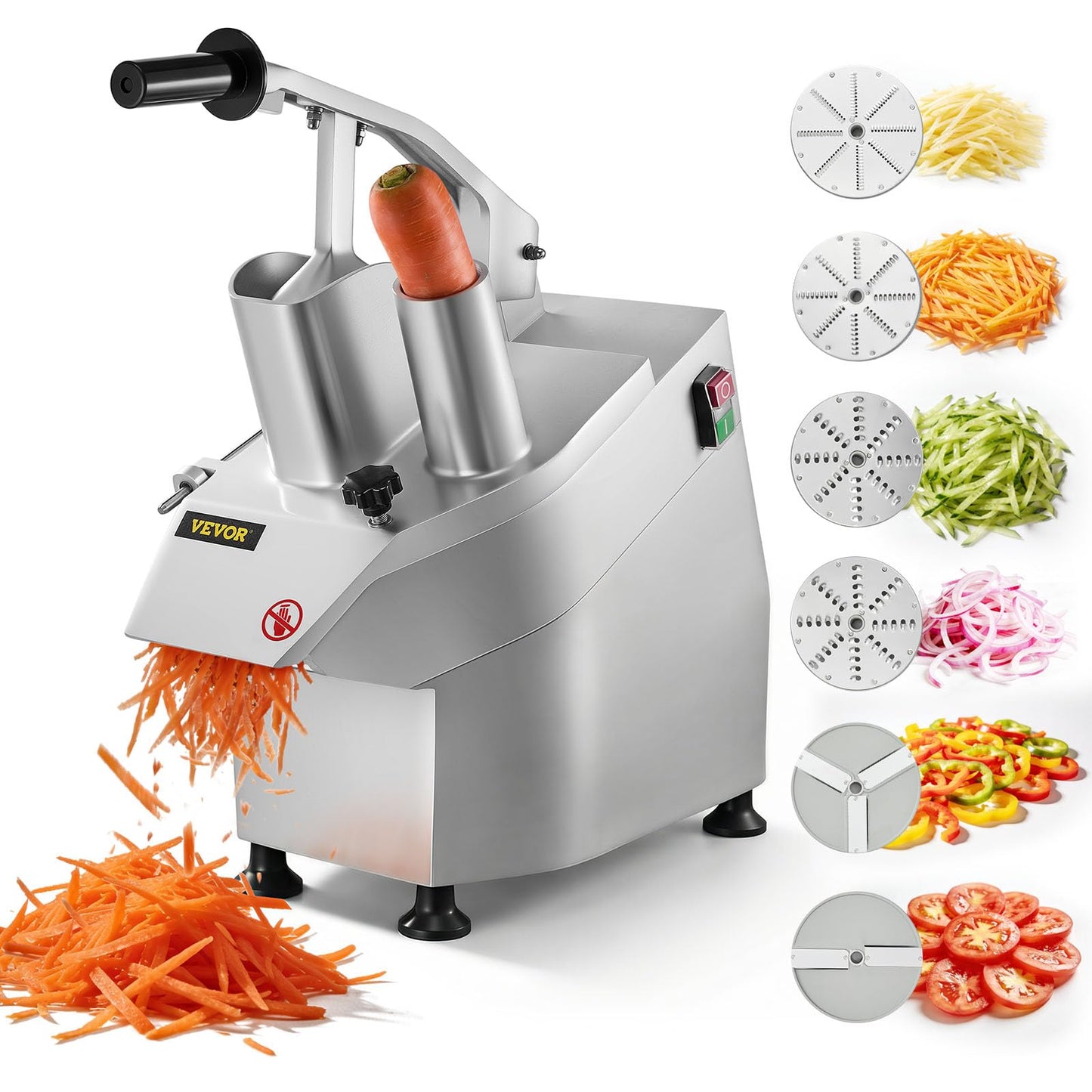 VEVOR Commercial Food Processor 2 Feeding Holes, 550W Electric Vegetable Slicer 1600 RPM, Stainless Steel Vegetable Processor Detachable 6-blades, 3mm/4mm/7mm Shred, 2mm/4mm Slice