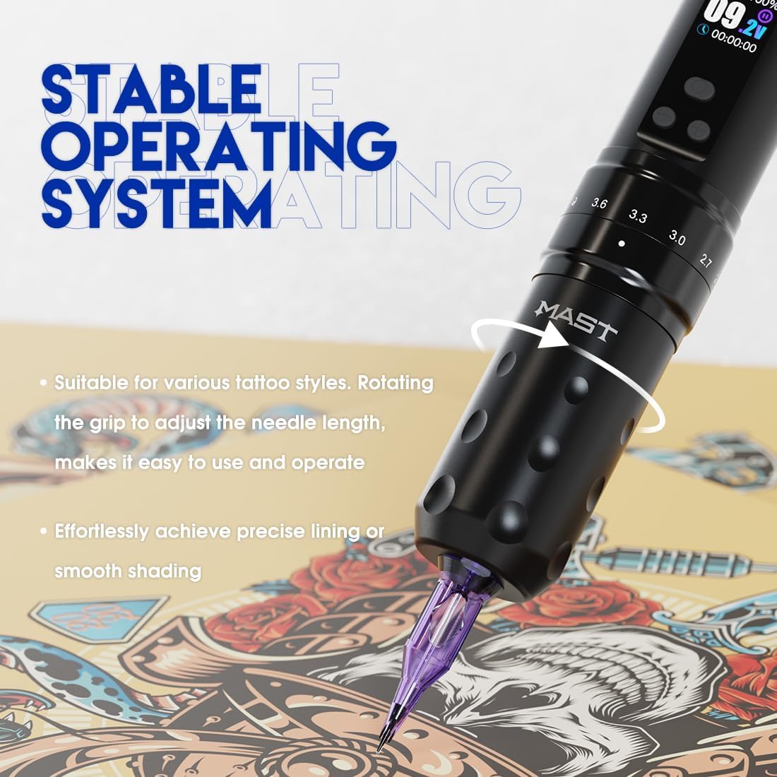 Mast Fold2 Pro Tattoo Kit, Cordless Complete Tattoo Gun Machine Kit, 2 Batteries 2000mAh Power Supply for Long Time, Needles Cartridges Black Tattoo Ink Kit (Purple)