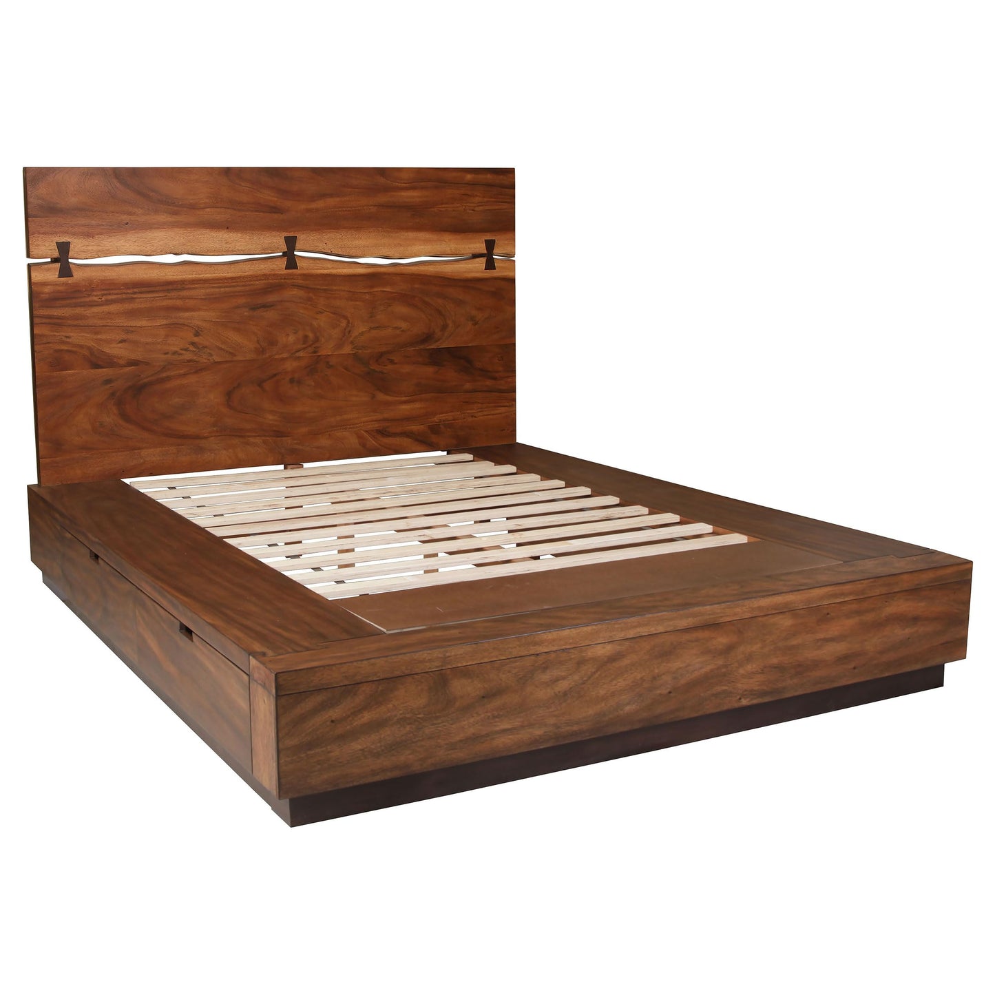Coaster Home Furnishings – Winslow – Wood – Eastern King Platform Storage Bed with Tall Headboard, 4 Concealed Compartments, and Bow Tie Inlays – Bedroom – Smokey Walnut and Coffee Bean - 223250SKE