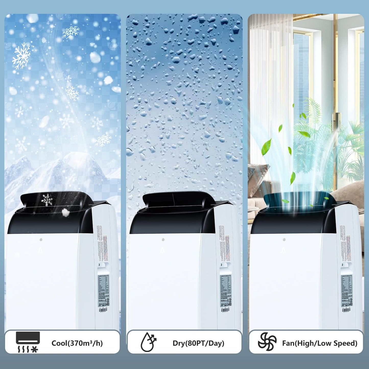 12,000 BTU Portable Air Conditioner with Remote Control, 3-in-1 AC Unit (Cool, Dehumidify, Fan) for Rooms up to 450 Sq. Ft, Easy Window Installation Kit, LED Display & 24H Timer, White/Black