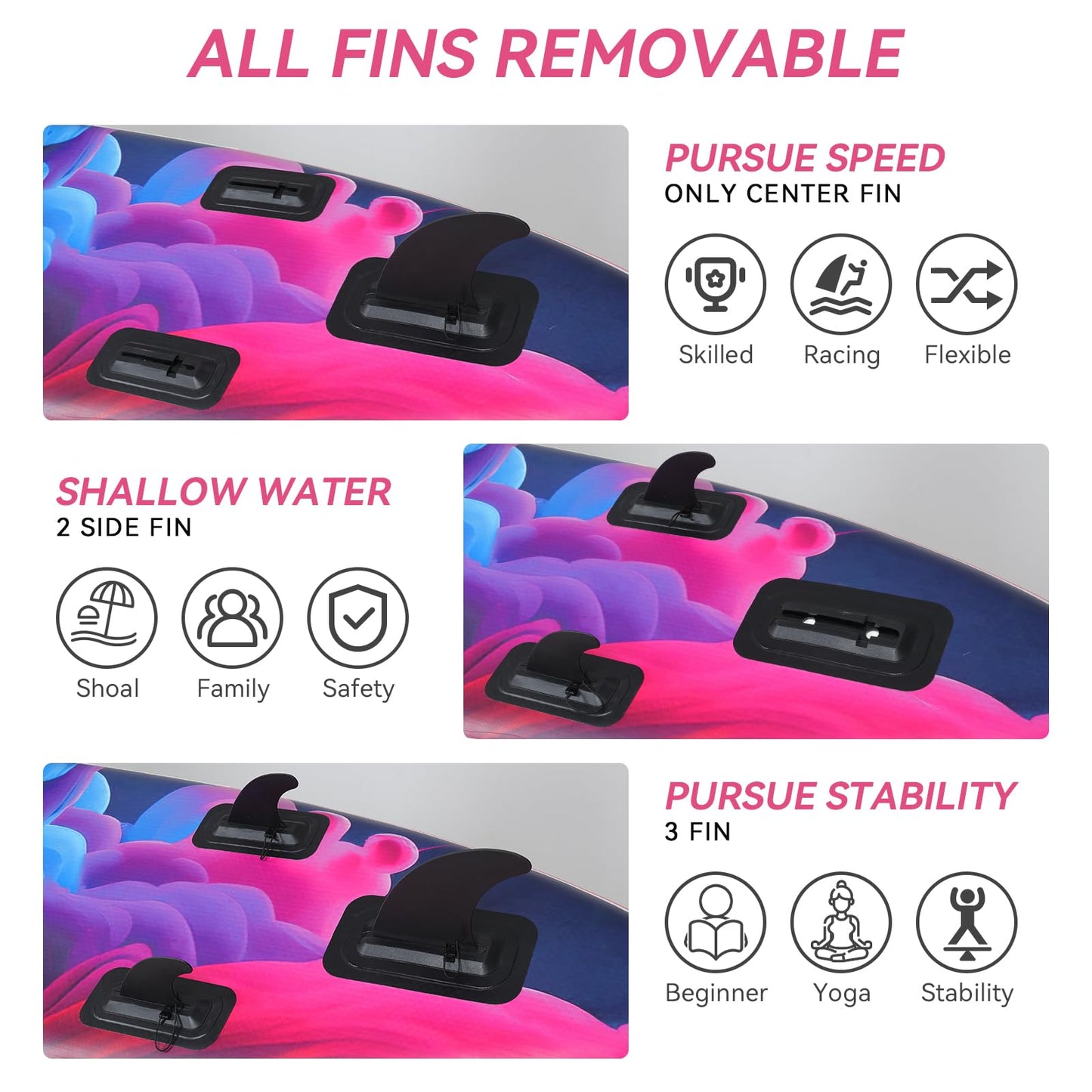 YUSING Inflatable Paddle Board with Seat, 11' x 33'' x 6" SUP, Extra Wide Paddle Boards for Adults, Non-Slip Deck Stand Up Paddle Board with Kayak and SUP Accessories, 3 Removable Fins(Purple)