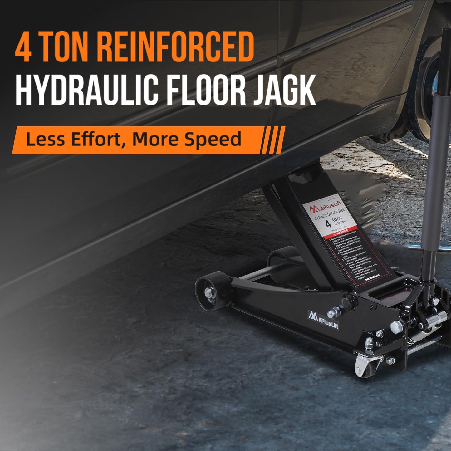 APlusLift FE400B 4 Ton Lower Profile Steel Racing Floor Jack with Dual Pistons Quick Lift Pump for Sport Utility Vehicle, Lifting Range 3-15/16"-21", Black…