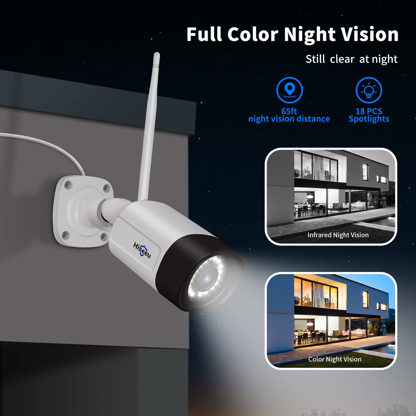 Hiseeu 2.5K 5MP WiFi Security Camera System Outdoor, Expandable 16CH 8MP NVR, 500GB HDD, Spotlight, 2 Way Audio, IP66 Waterproof, Motion Alert, DC Power Plug-in, 24/7 Recording
