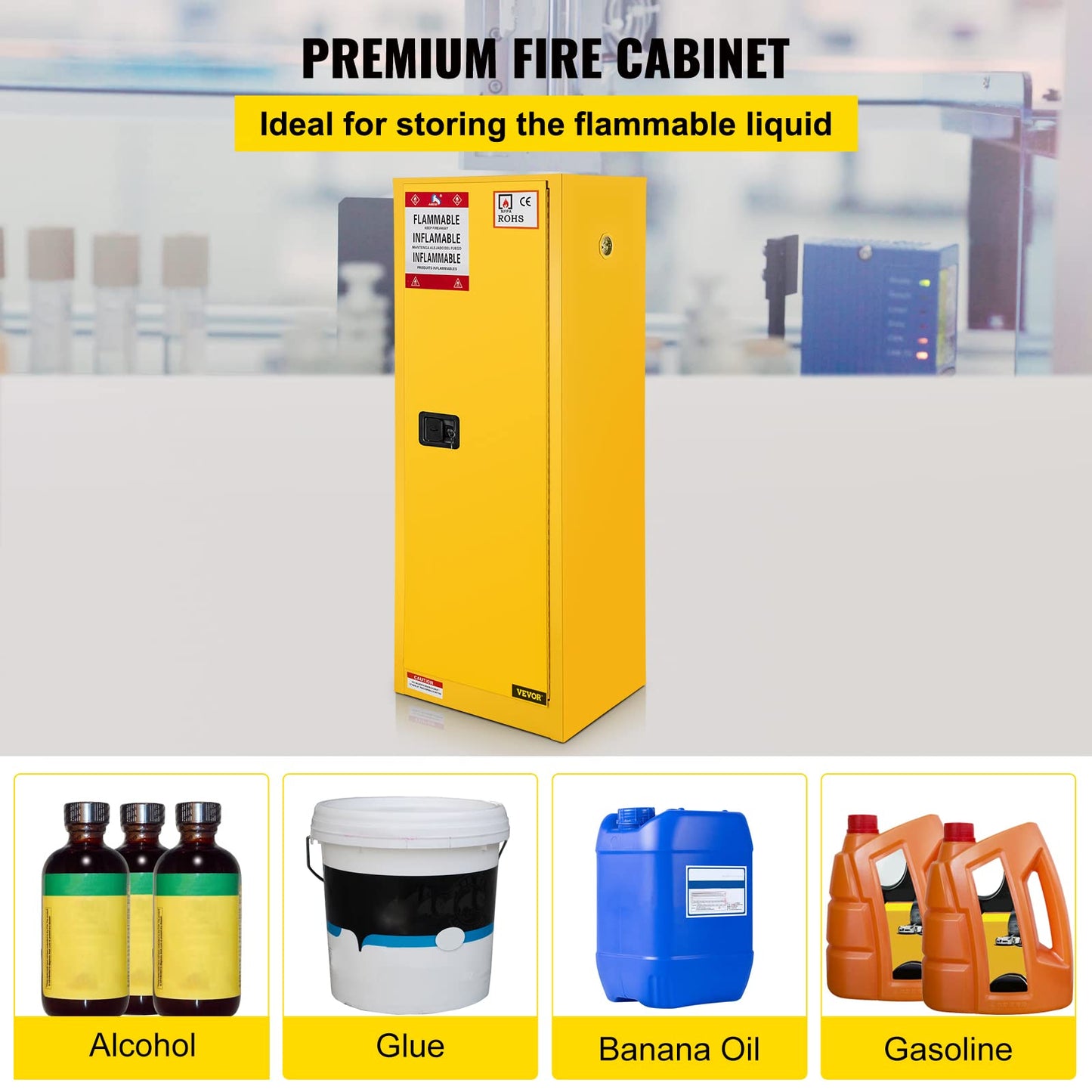 VEVOR Flammable Cabinet 18" x 18" x 35", Galvanized Steel Safety Cabinet, Adjustable Shelf Flammable Storage Cabinet, for Commercial Industrial and Home Use, Yellow: Industrial & Scientific