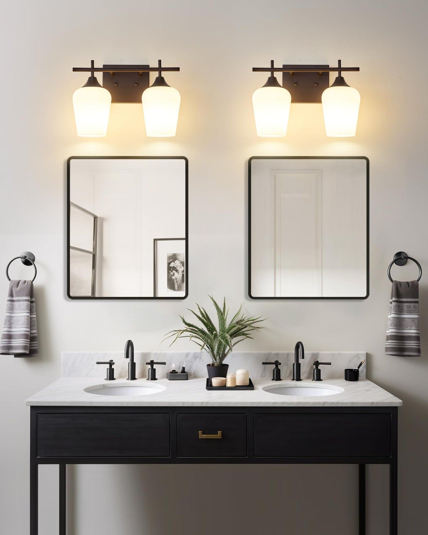 Osimir 2-Light Bathroom Vanity Light Fixture, Oil Rubbed Bronze, Milk Glass, Modern Farmhouse, Model OS-YQ9167-2AW