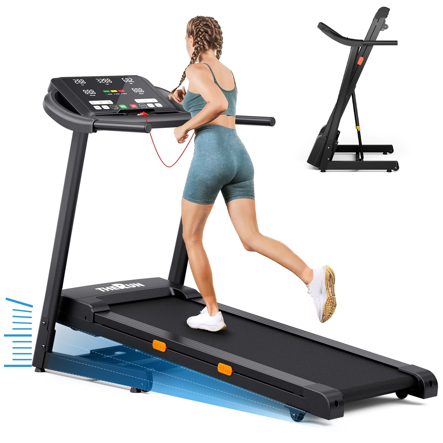 THERUN Running Treadmill, 0-12% Auto Incline Treadmill for Running and Walking, 300 lbs Weight Capacity Treadmills for Home, 3.0HP, 18" LED Screen Treadmill with Incline