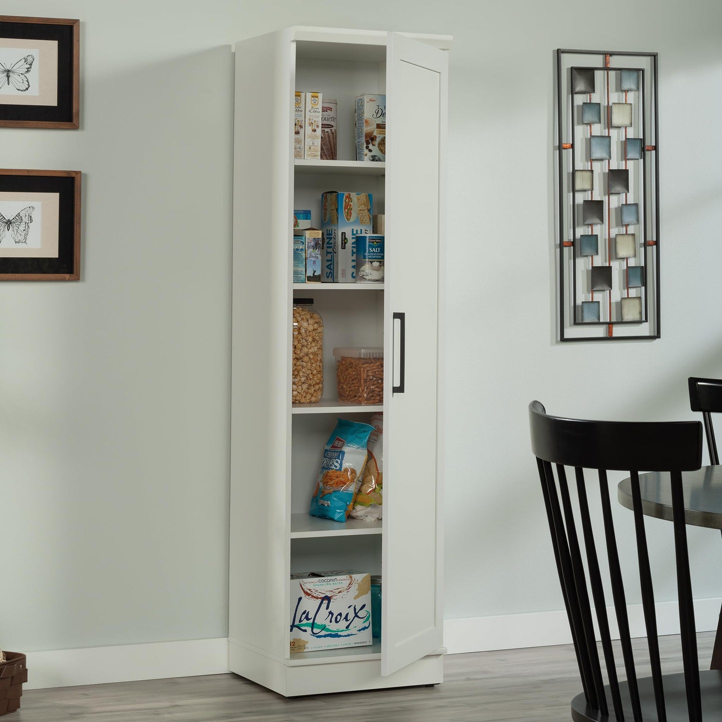 Sauder HomePlus Narrow Pantry Storage Cabinet Slim Single Door with Adjustable Shelves, Kitchen Storage Cabinet, in Soft White