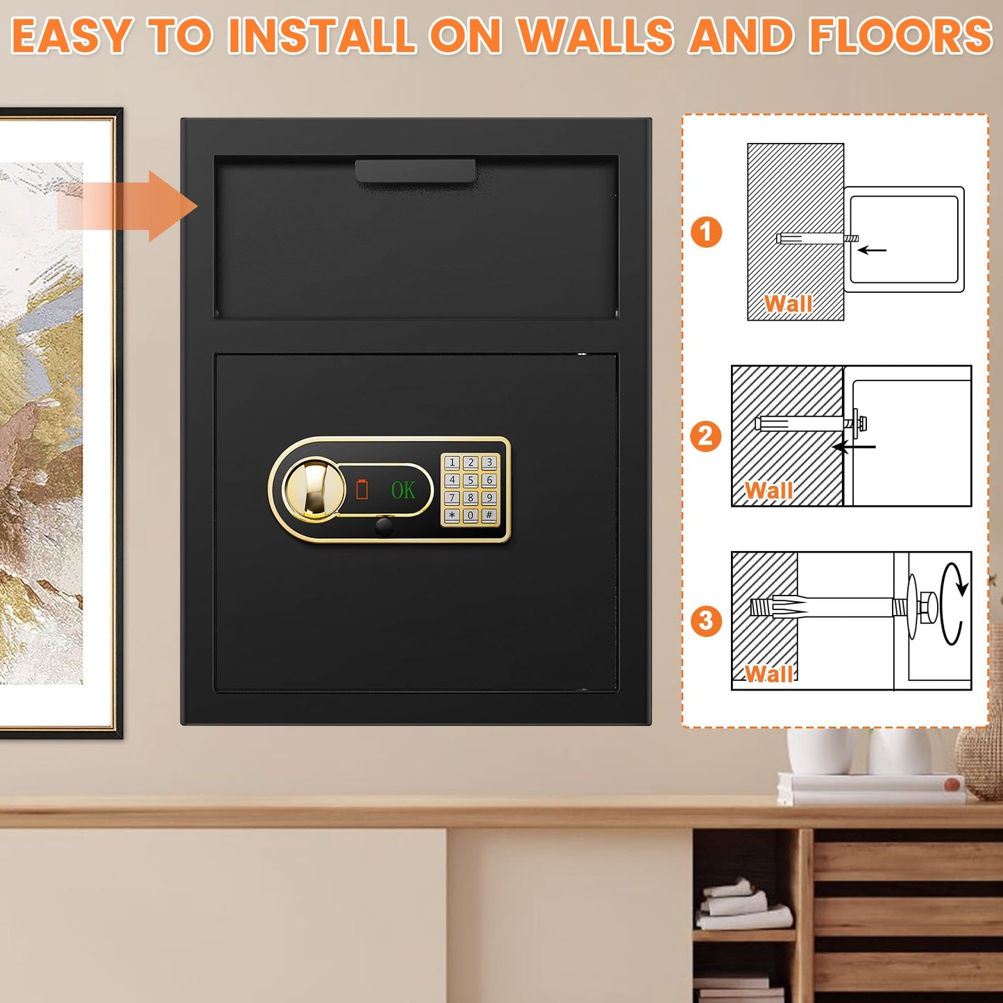 2.8 Cubic Drop Safe for Business, Anti-Theft Drop Slot Safes for Money with Digital Combination Lock & Spare Keys, Cash Depository Safe with Drop Box for Home Retail Store Business