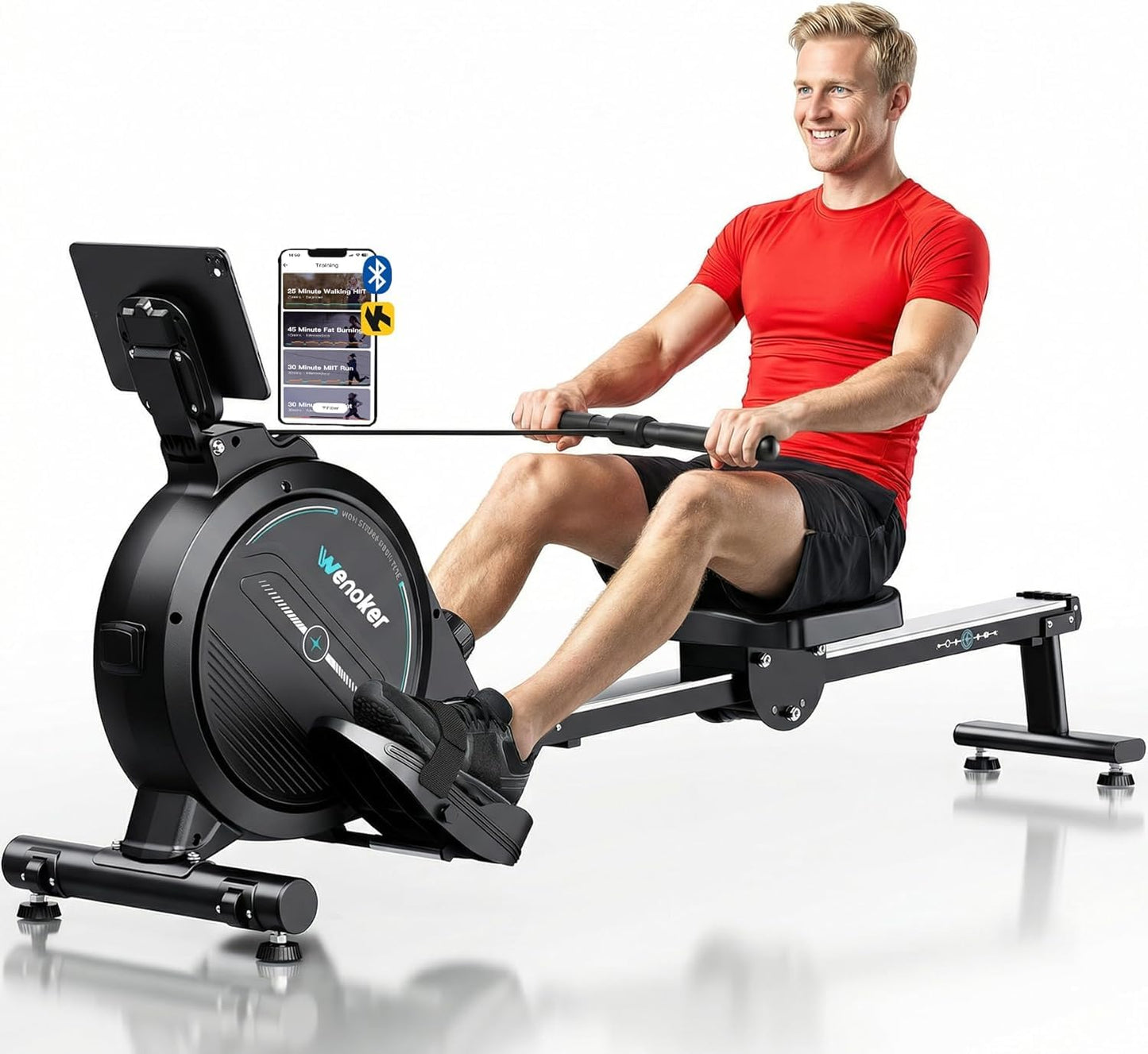 Rowing Machine, WENOKER Magnetic Rower for Home with 350LB Weight Capacity, Whisper Quiet Resistance, LCD Monitor & Tablet Holder, Comfortable Seat Cushion, Compact Space-Saving Design