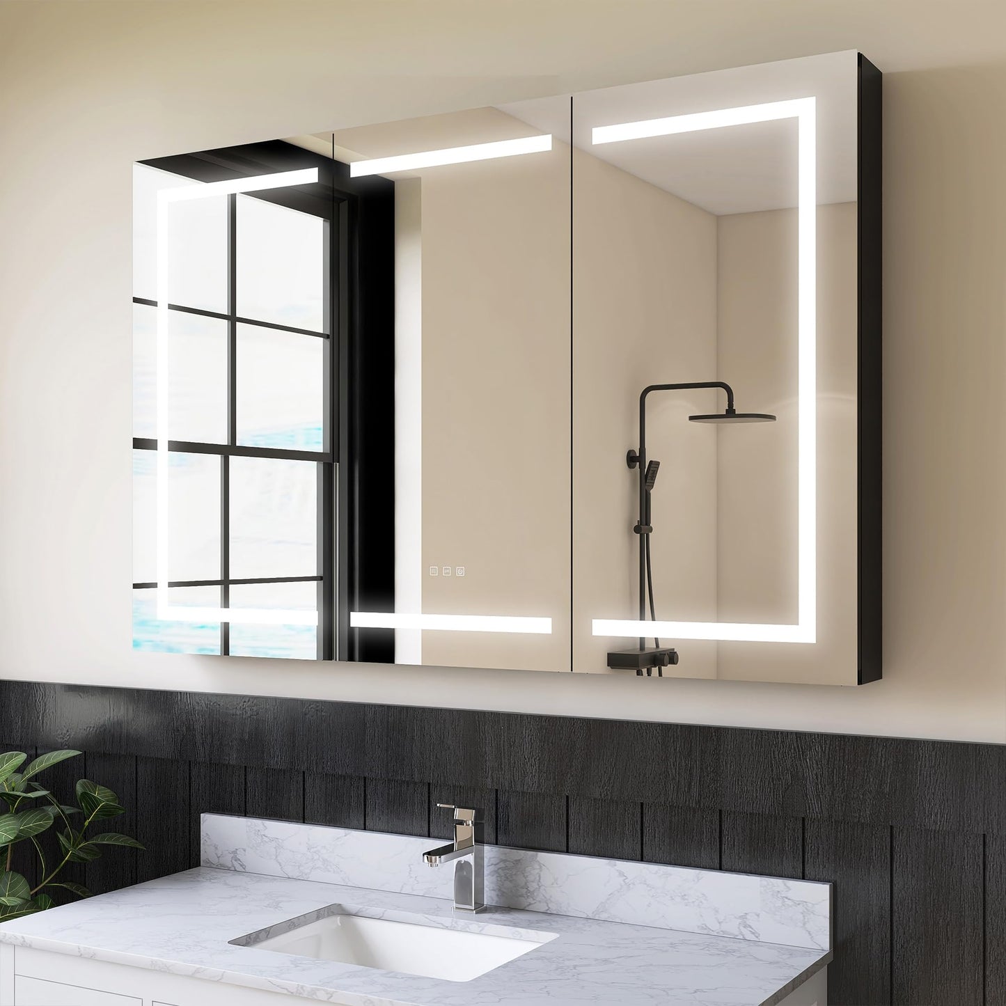 Tubcraft 54 x 36 Inch 3-Door Lighted Medicine Cabinet for Bathroom