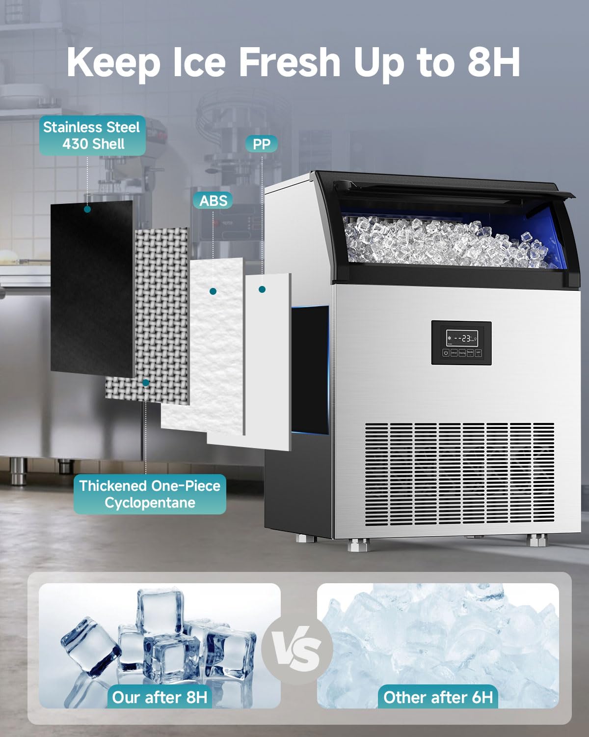 EUHOMY Commercial Ice Maker, 300lbs/24H, Stainless Steel Under Counter Freestanding Ice Machine with Water Filter, 44lbs Storage Capacity, 126 Cubes in 8-12 Mins for Home/Bar/Cafe/Restaurant