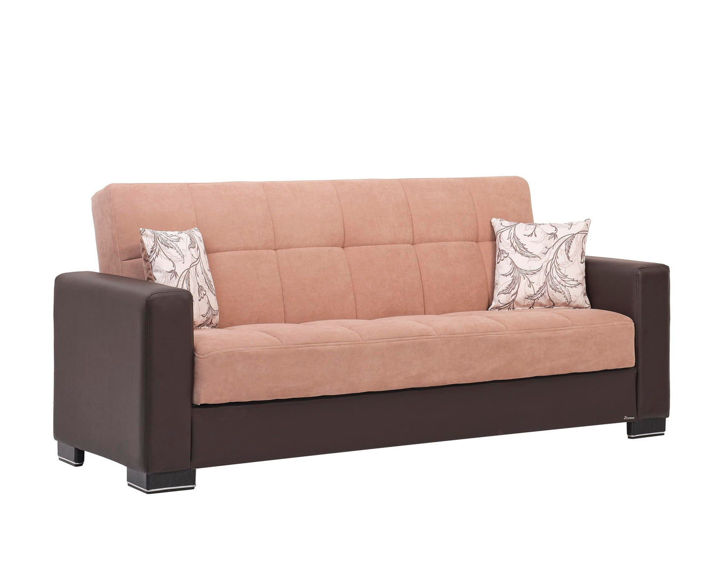 Ottomanson Convertible Sofa Bed Futon Couch with Hidden Storage & Click-Clack Sit-Sleep Conversion – Firm Support Sleeper Sofa for Living Room, Apartment & Guest Room, Beige