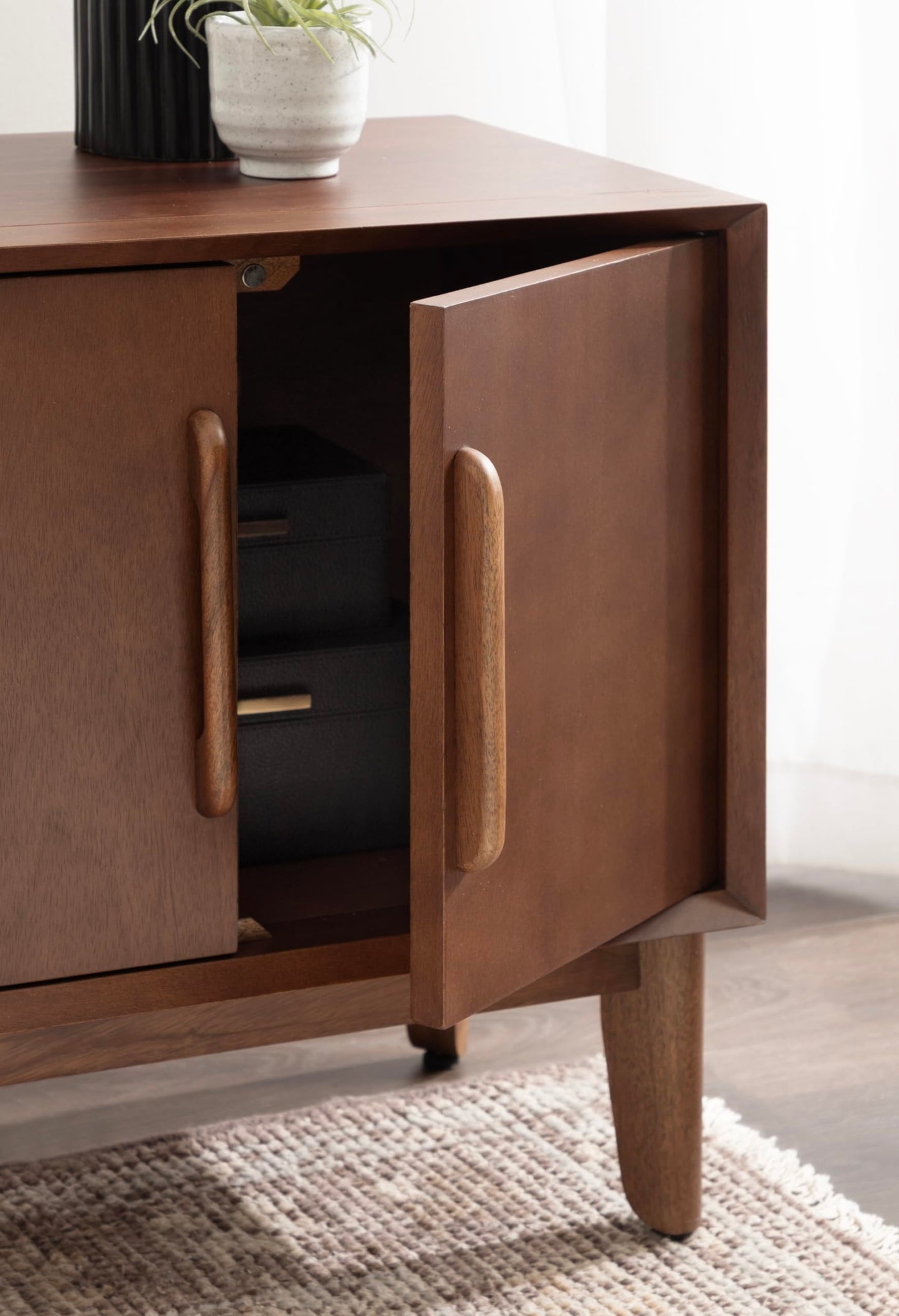 Kate and Laurel McCutcheon Modern Mango Wood Side Table with Storage Cabinet, 22 x 14 x 22, Walnut Brown, Transitional Wooden End Table for Use as Bedroom Nightstand or Entryway Decor Accent