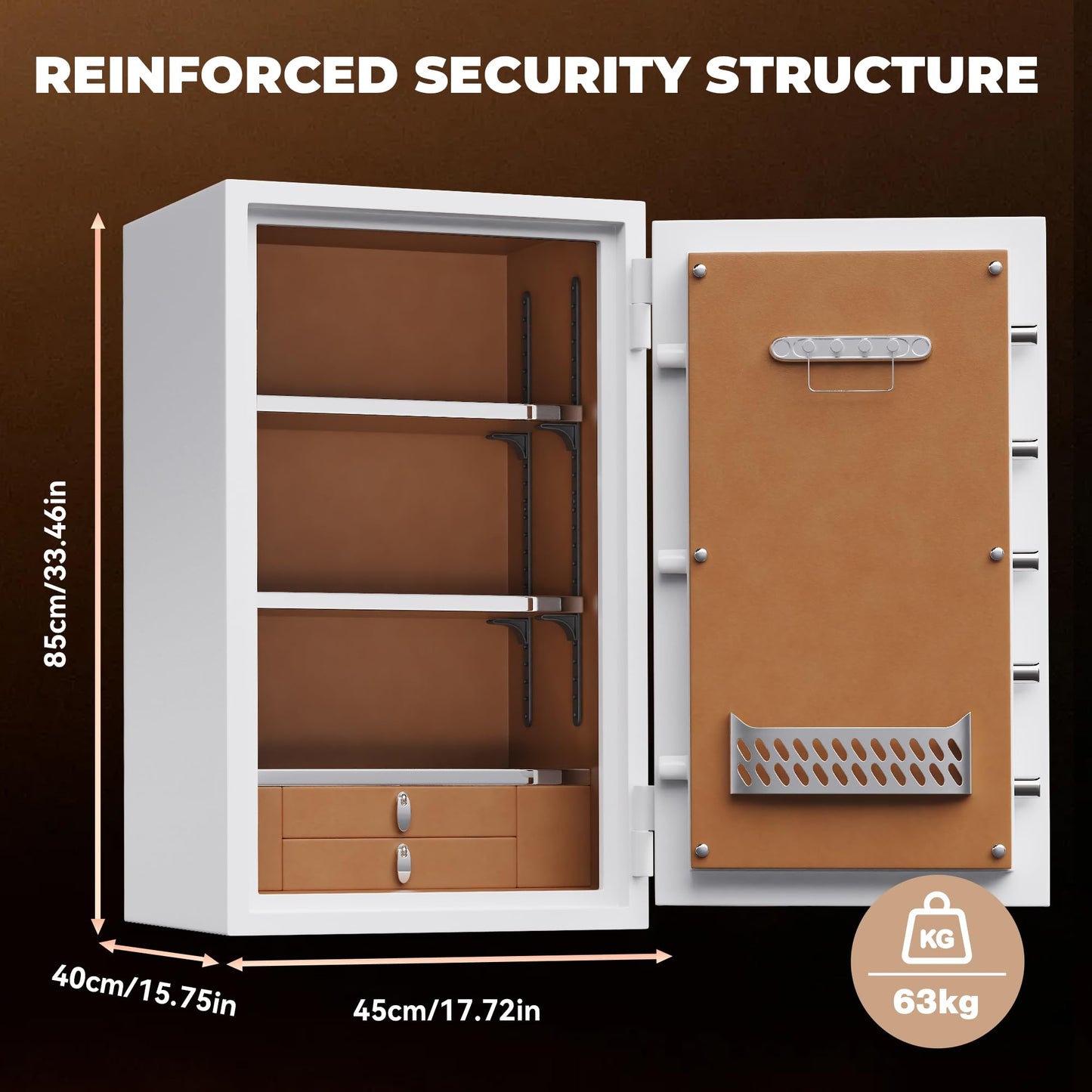 [Test Approved]9.8 Cub Extra Large White Biometric Safe Box Fireproof Waterproof, [Dual Mode] [Leather Carpeted] 124 Lbs Heavy Duty Fire Proof Safe with Drawer for Jewelry Document
