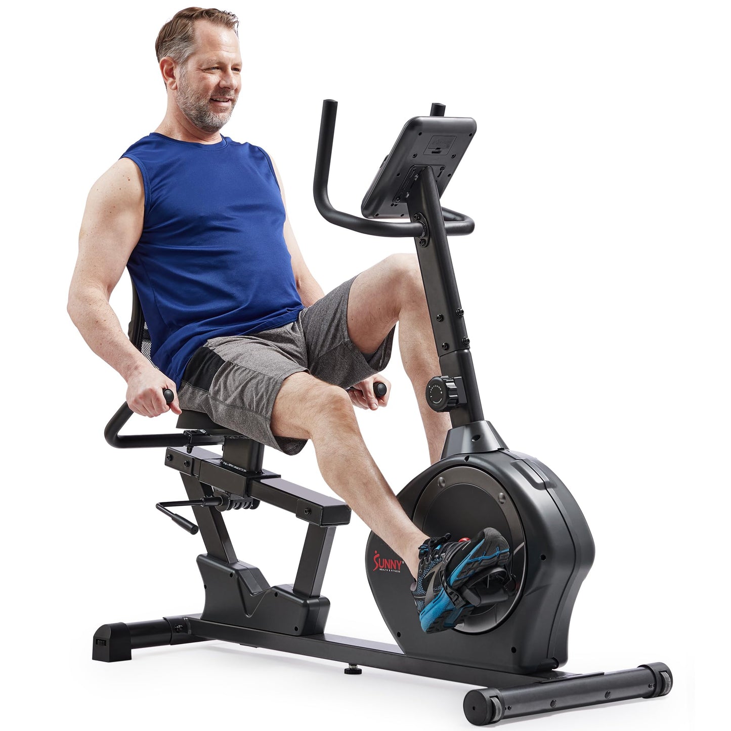 Sunny Health & Fitness Smart Recumbent Bike Exercise Machine, 350LB Weight Capacity, Non-Crank Design, Adjustable Cushion Seat for Adult/Seniors Workout at Home, Exclusive SunnyFit App Bluetooth Link